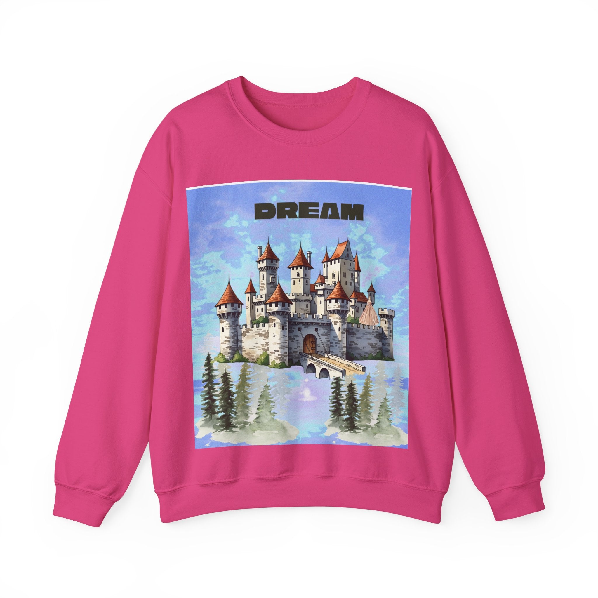 Dreamy Castle Crewneck Sweatshirt, Cozy Graphic Sweatshirt, Unisex Pullover, Pastel Art Apparel, Fantasy Sweatshirt