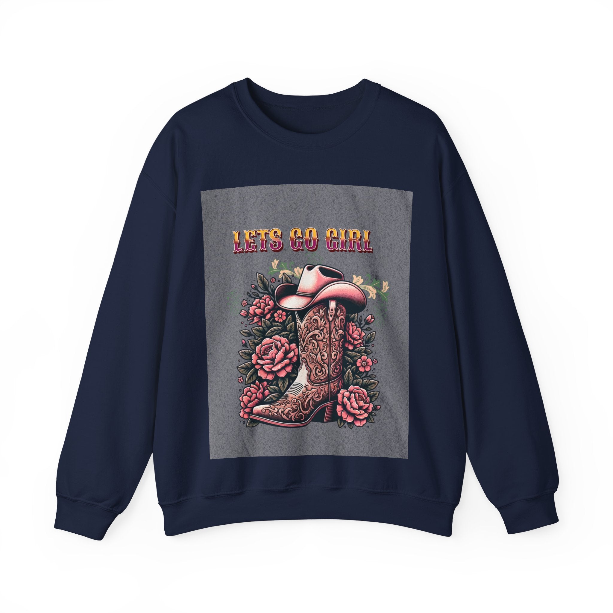 Cowgirl Boots Sweatshirt, Let’s Go Girl Crewneck, Western Style Apparel, Cozy Gift for Her, Trendy Graphic Sweatshirt