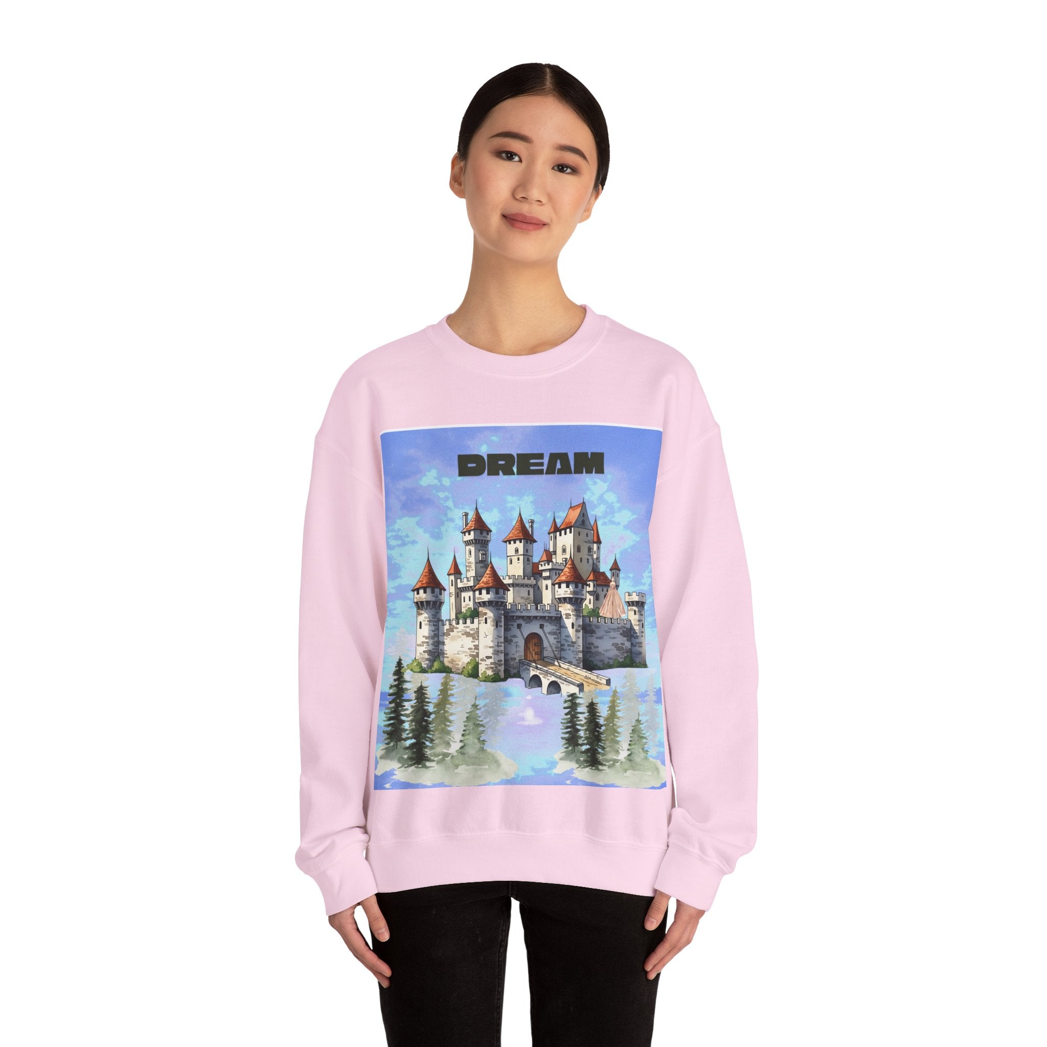 Dreamy Castle Crewneck Sweatshirt, Cozy Graphic Sweatshirt, Unisex Pullover, Pastel Art Apparel, Fantasy Sweatshirt