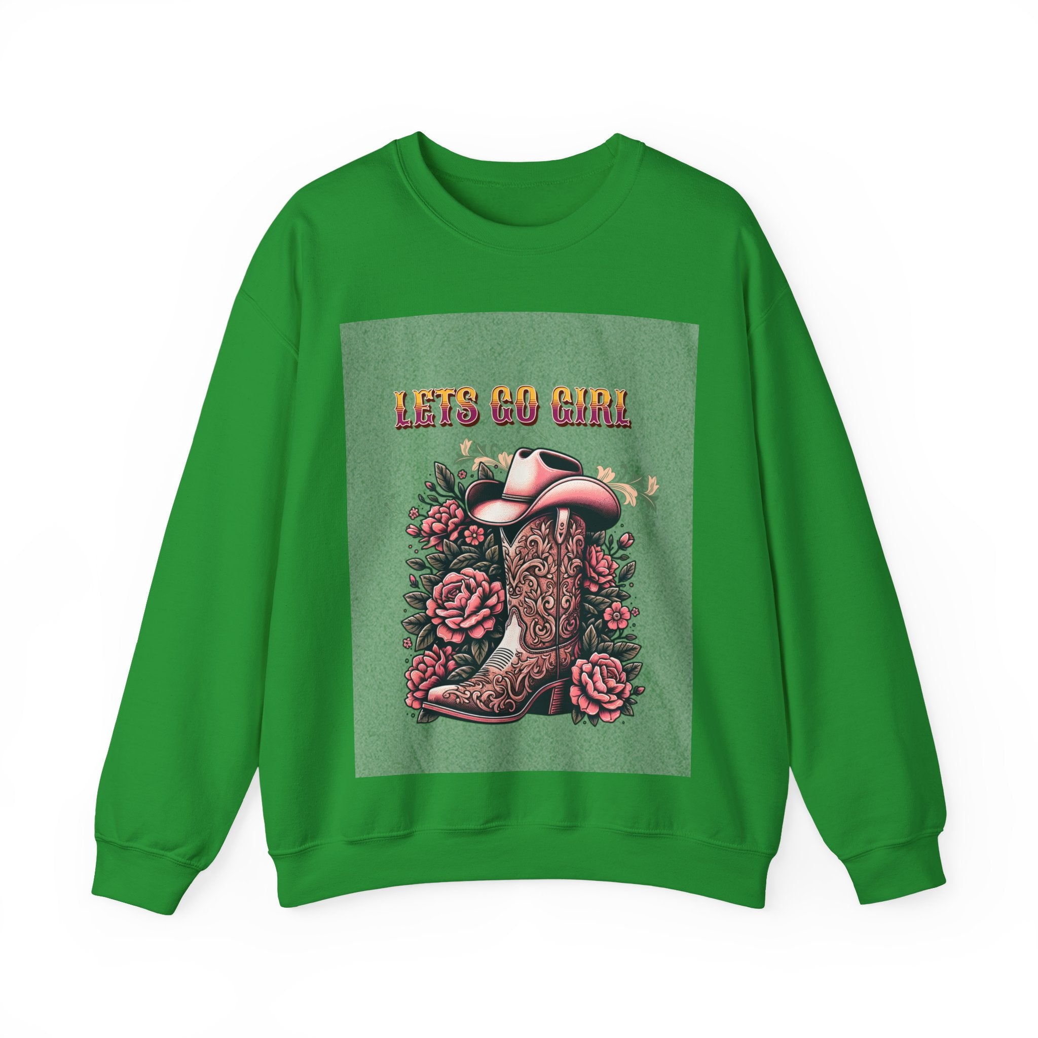Cowgirl Boots Sweatshirt, Let’s Go Girl Crewneck, Western Style Apparel, Cozy Gift for Her, Trendy Graphic Sweatshirt