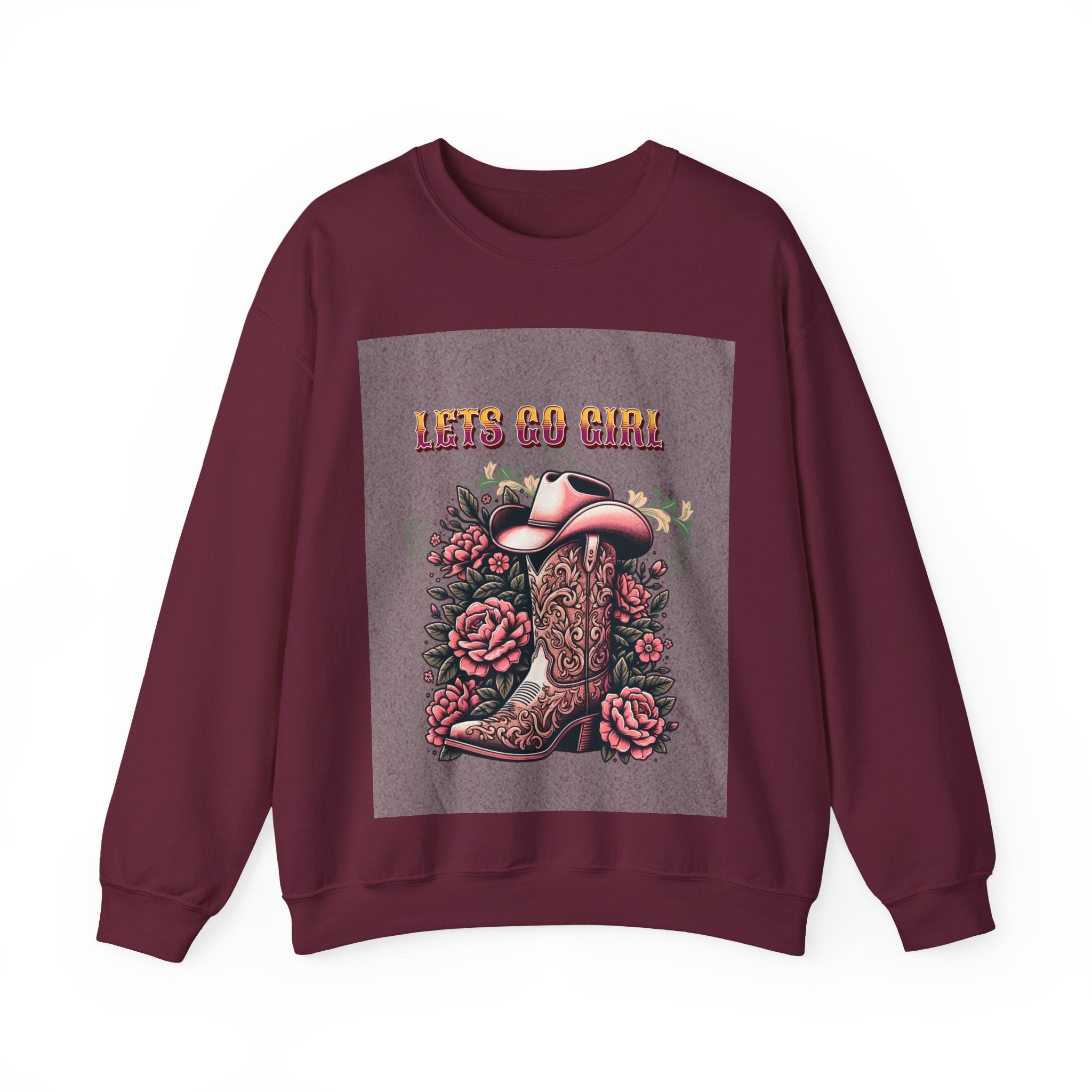 Cowgirl Boots Sweatshirt, Let’s Go Girl Crewneck, Western Style Apparel, Cozy Gift for Her, Trendy Graphic Sweatshirt