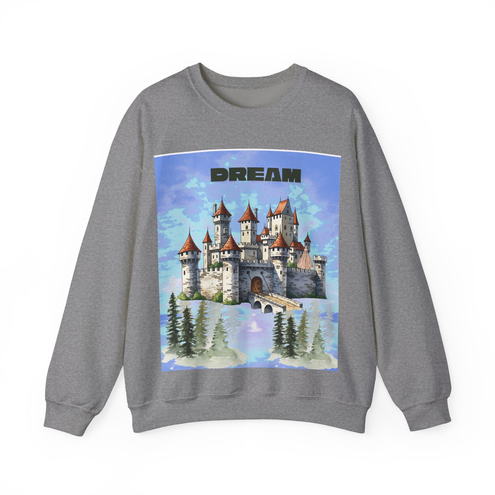 Dreamy Castle Crewneck Sweatshirt, Cozy Graphic Sweatshirt, Unisex Pullover, Pastel Art Apparel, Fantasy Sweatshirt