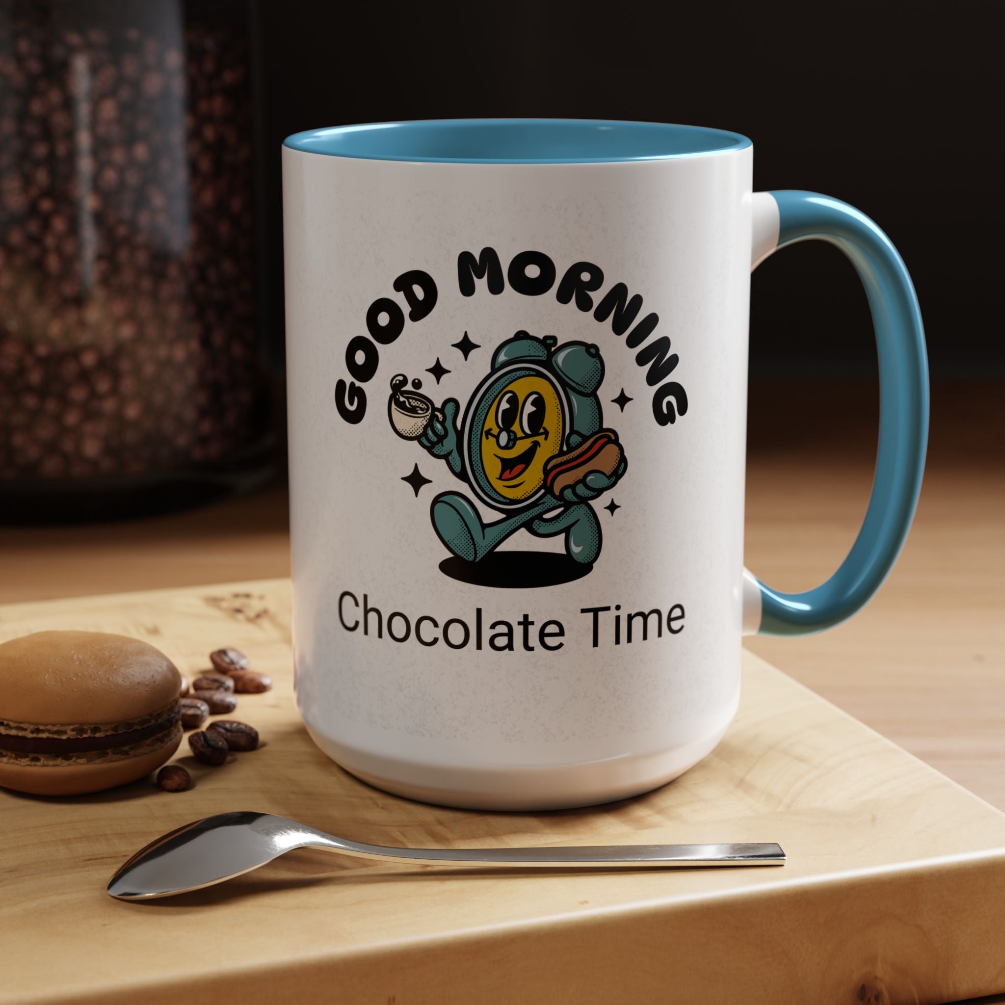 Cheerful Accent Coffee Mug, Good Morning Mug, Hot Beverage Cup, Chocolate Time Gift, Fun Kitchen Decor