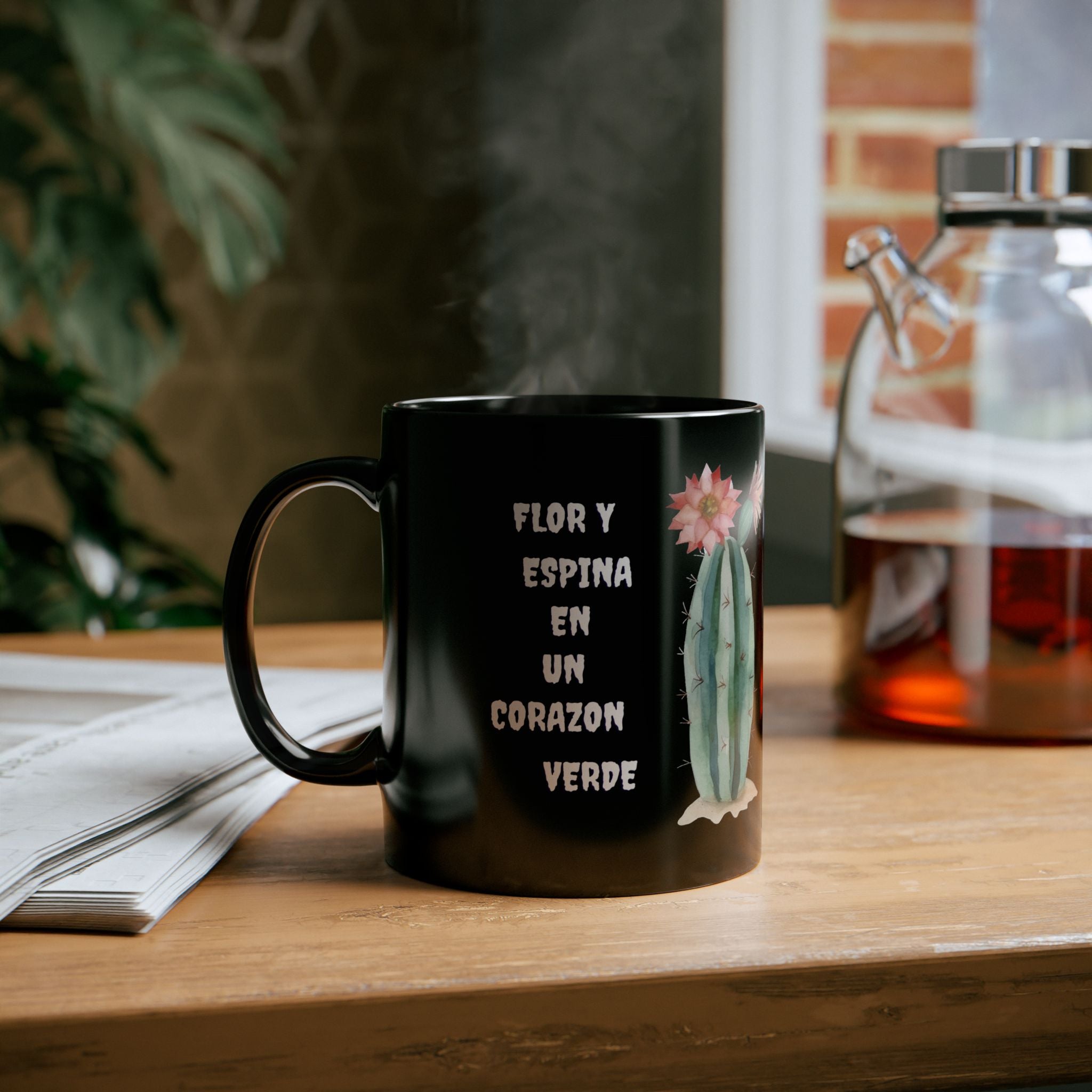 Cactus Love Black Mug - Perfect Gift for Plant Lovers, Home Decor, Coffee Lovers, Minimalist Style, Fun Quotes