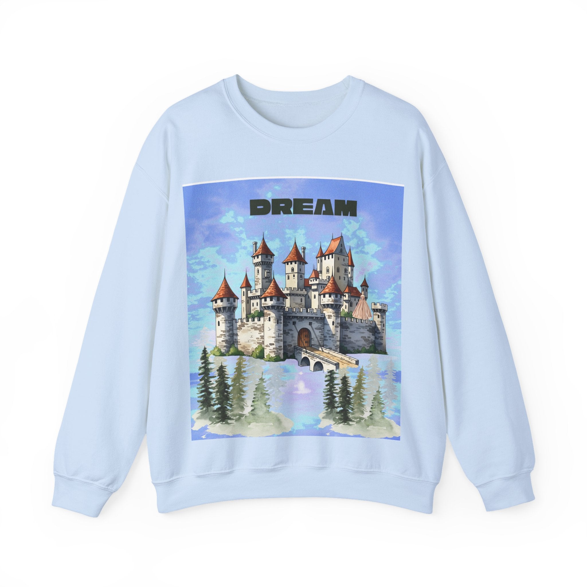 Dreamy Castle Crewneck Sweatshirt, Cozy Graphic Sweatshirt, Unisex Pullover, Pastel Art Apparel, Fantasy Sweatshirt