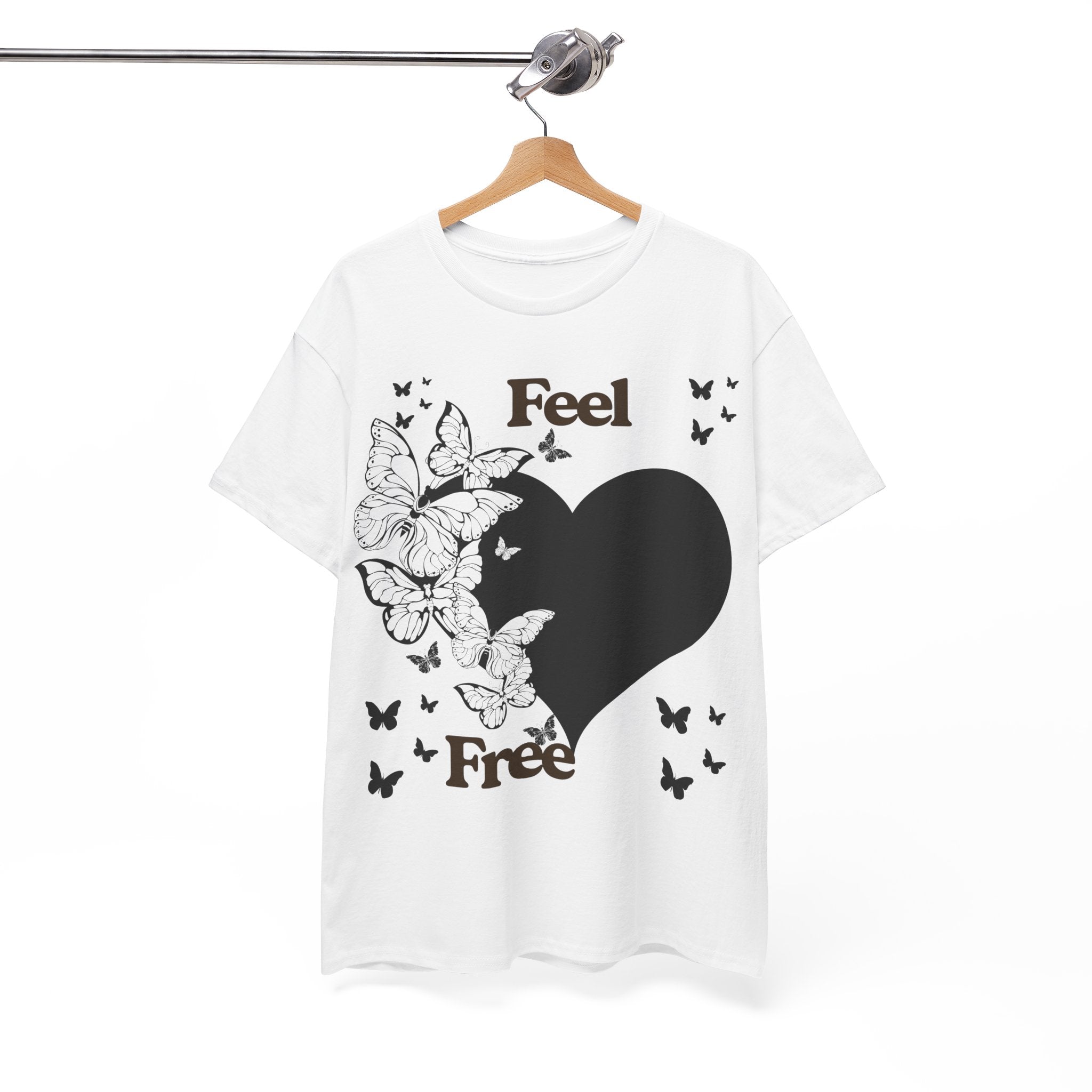 Butterfly Heart Unisex Heavy Cotton Tee, Feel Free Shirt, Nature Lover Gift, Casual Wear, Spring Fashion, Butterfly Design Tee