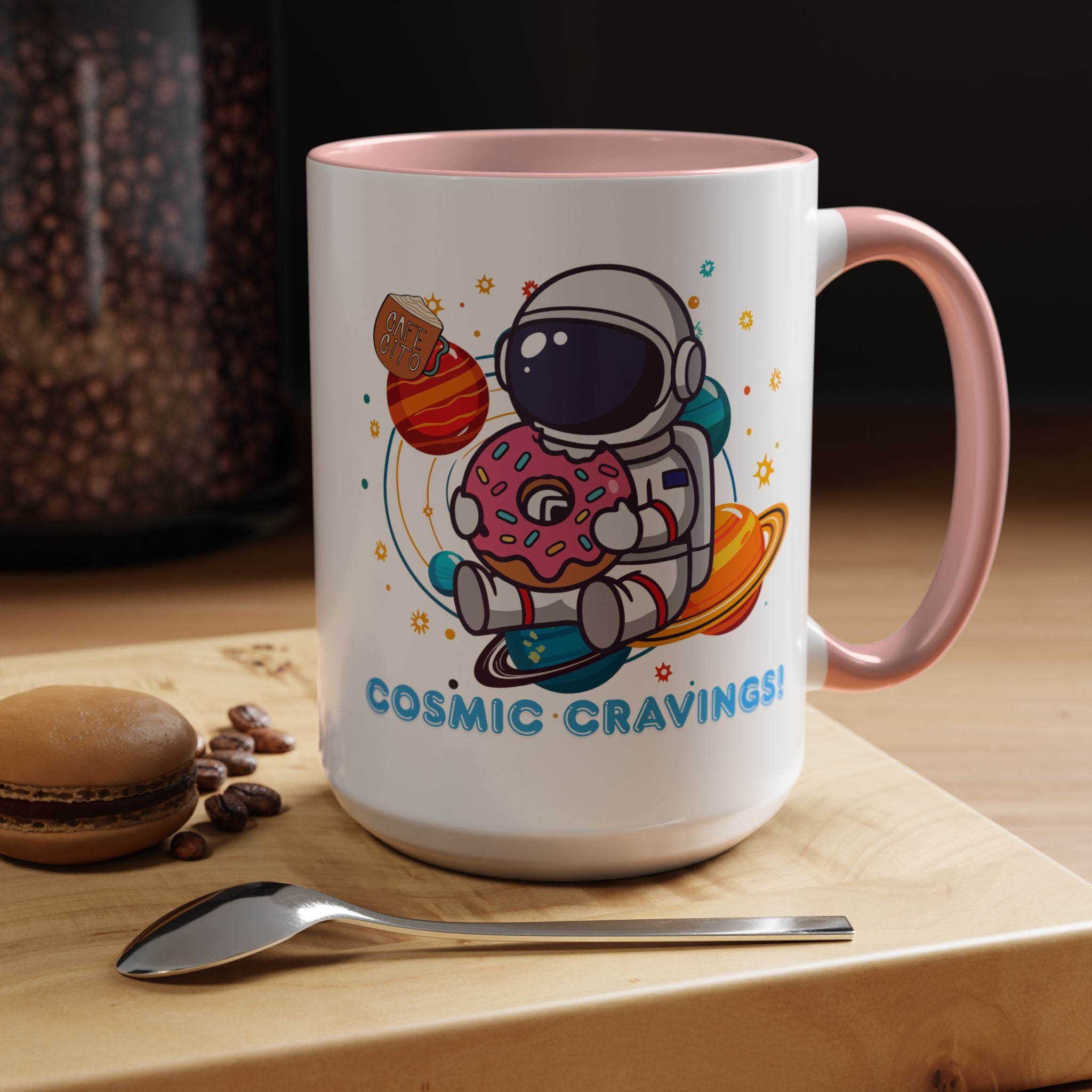 Cosmic Cravings Coffee Mug, Space-Themed Drinkware, Cute Astronaut Gift, Fun Kitchen Decor, Perfect for Space Lovers!
