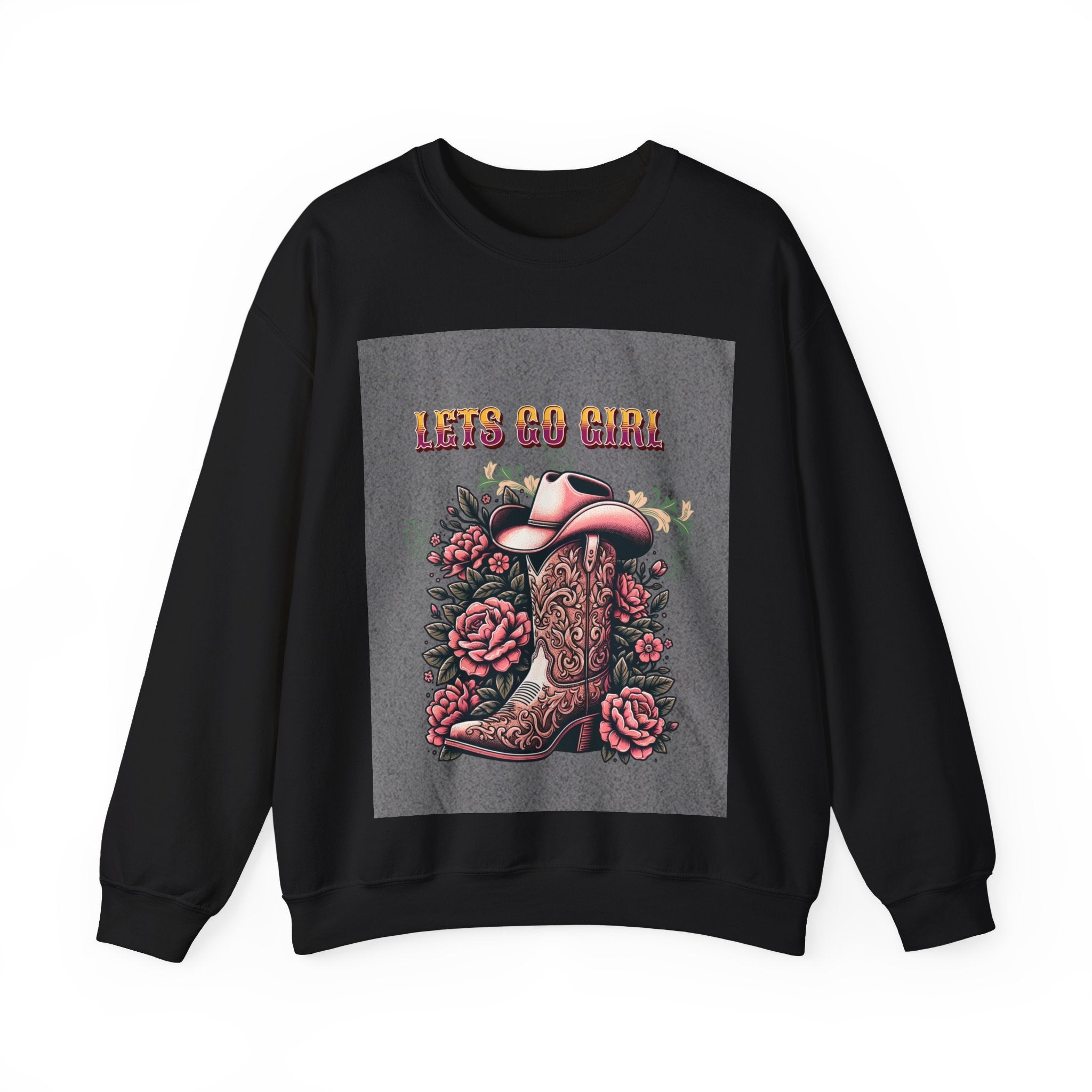 Cowgirl Boots Sweatshirt, Let’s Go Girl Crewneck, Western Style Apparel, Cozy Gift for Her, Trendy Graphic Sweatshirt
