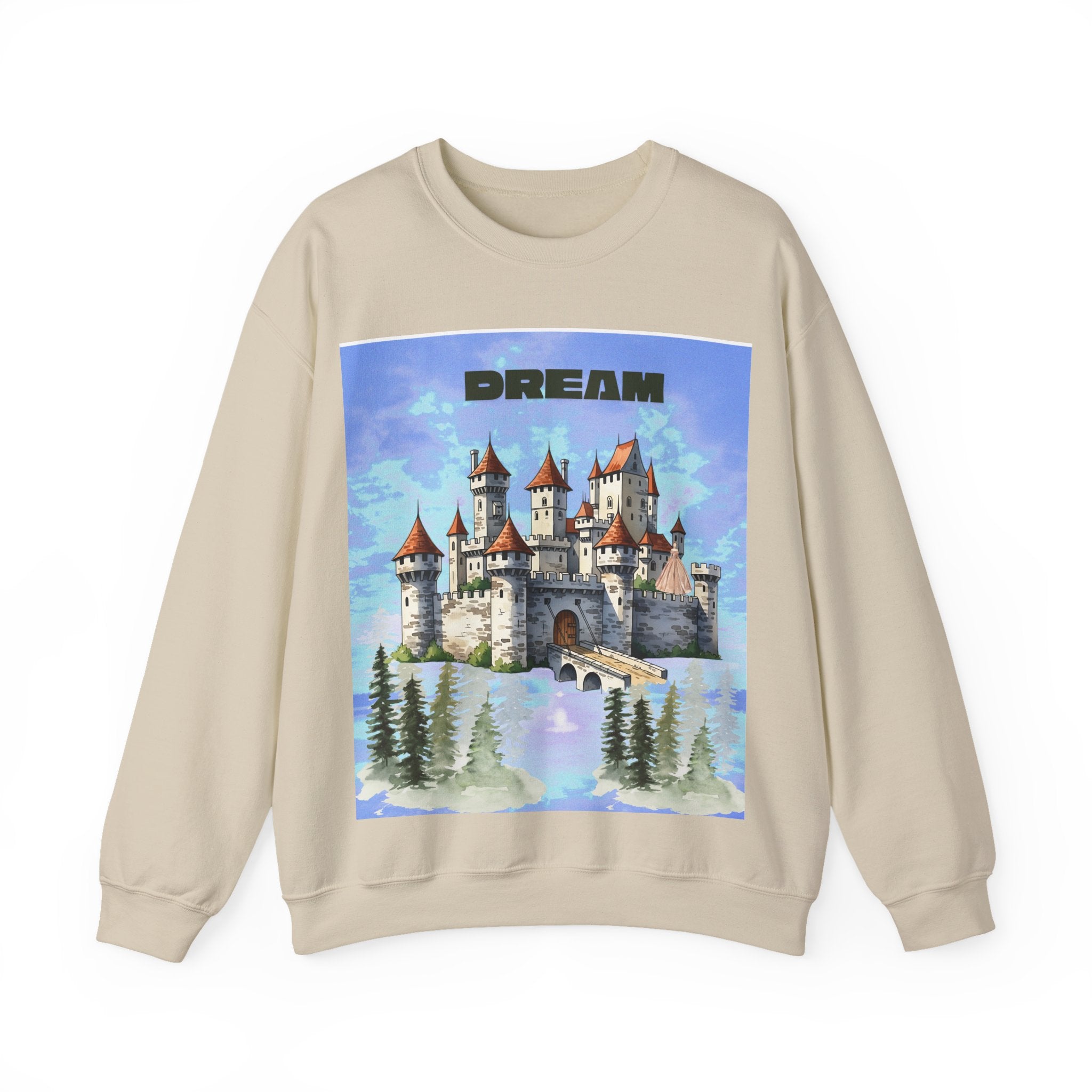 Dreamy Castle Crewneck Sweatshirt, Cozy Graphic Sweatshirt, Unisex Pullover, Pastel Art Apparel, Fantasy Sweatshirt