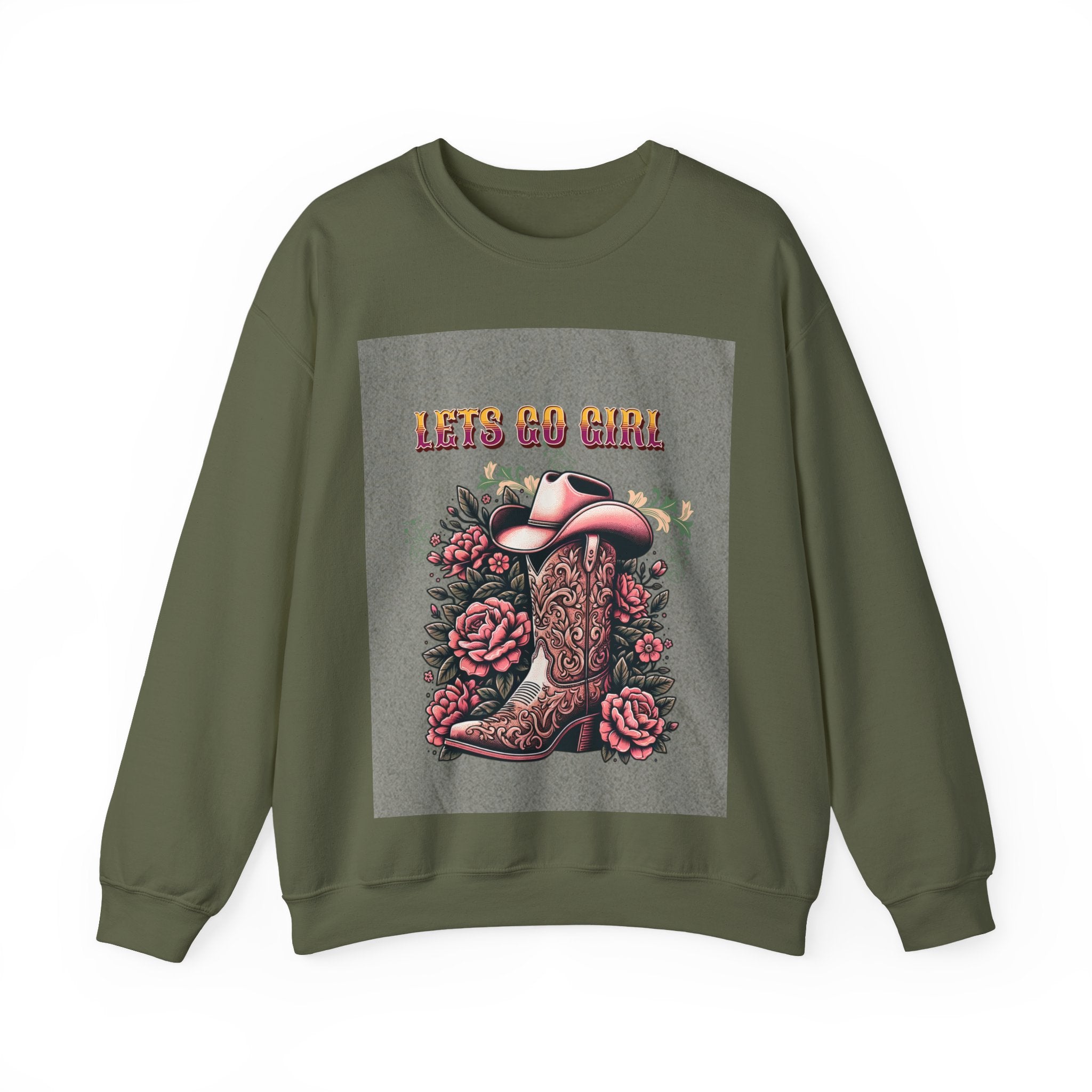 Cowgirl Boots Sweatshirt, Let’s Go Girl Crewneck, Western Style Apparel, Cozy Gift for Her, Trendy Graphic Sweatshirt
