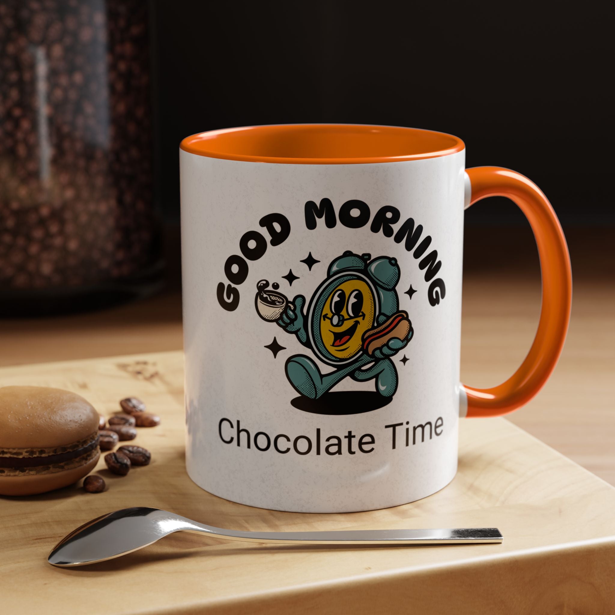 Cheerful Accent Coffee Mug, Good Morning Mug, Hot Beverage Cup, Chocolate Time Gift, Fun Kitchen Decor