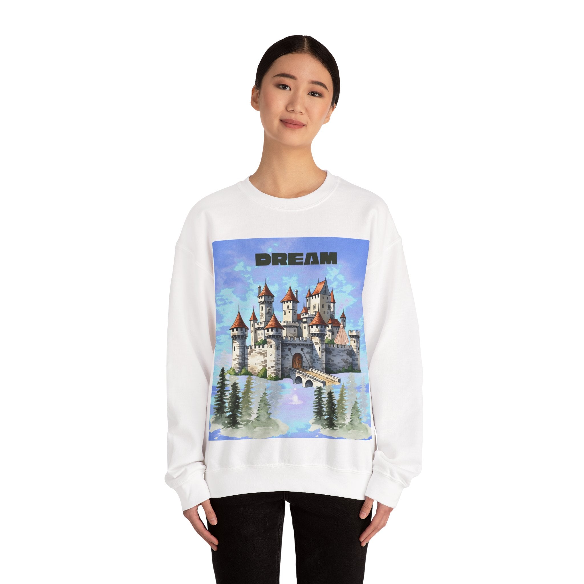 Dreamy Castle Crewneck Sweatshirt, Cozy Graphic Sweatshirt, Unisex Pullover, Pastel Art Apparel, Fantasy Sweatshirt