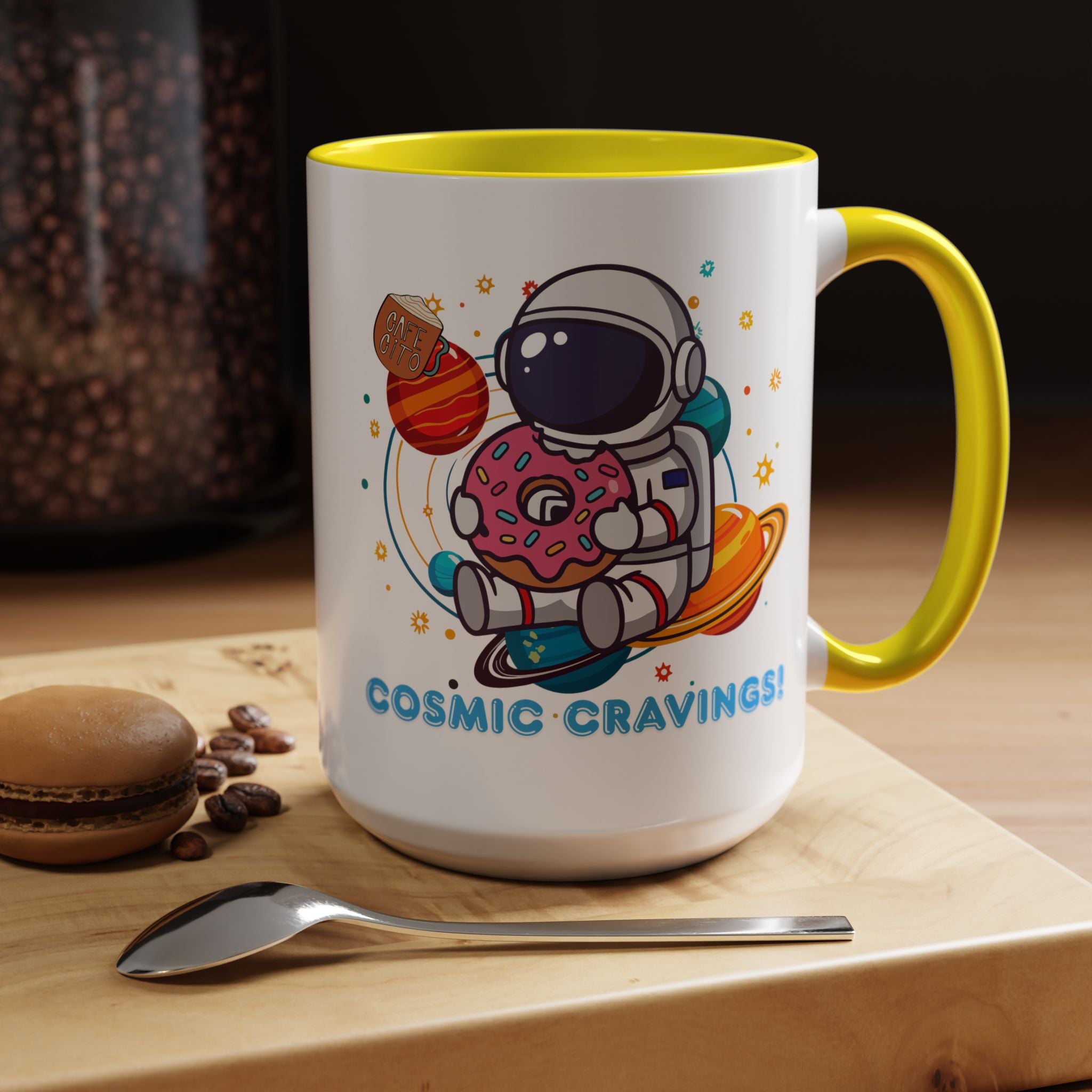 Cosmic Cravings Coffee Mug, Space-Themed Drinkware, Cute Astronaut Gift, Fun Kitchen Decor, Perfect for Space Lovers!