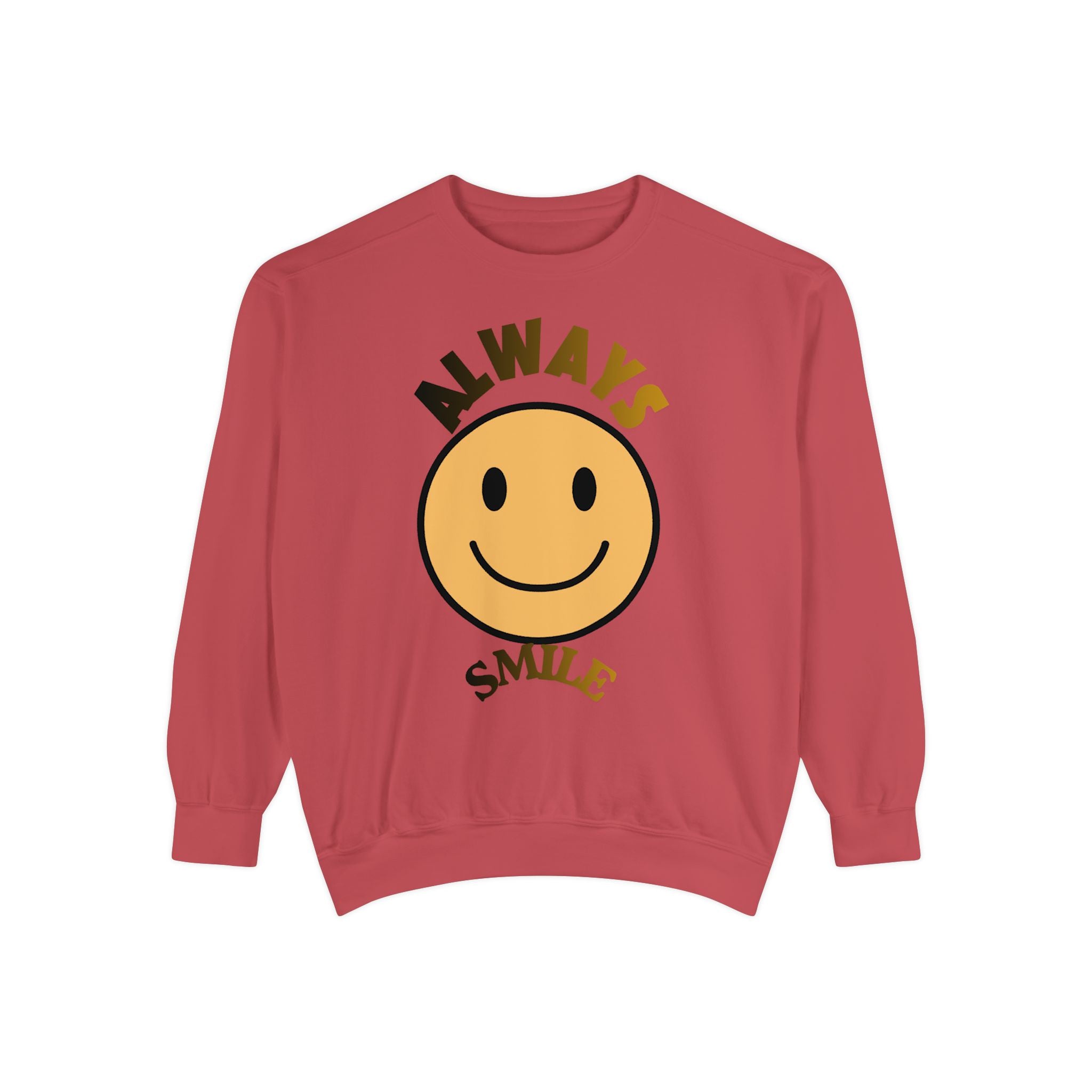 Smiley Face Sweatshirt - Always Smile, Unisex Garment-Dyed Sweatshirt, Cozy Casual Wear, Fall Layering, Gift for Friends, Cheerful Apparel