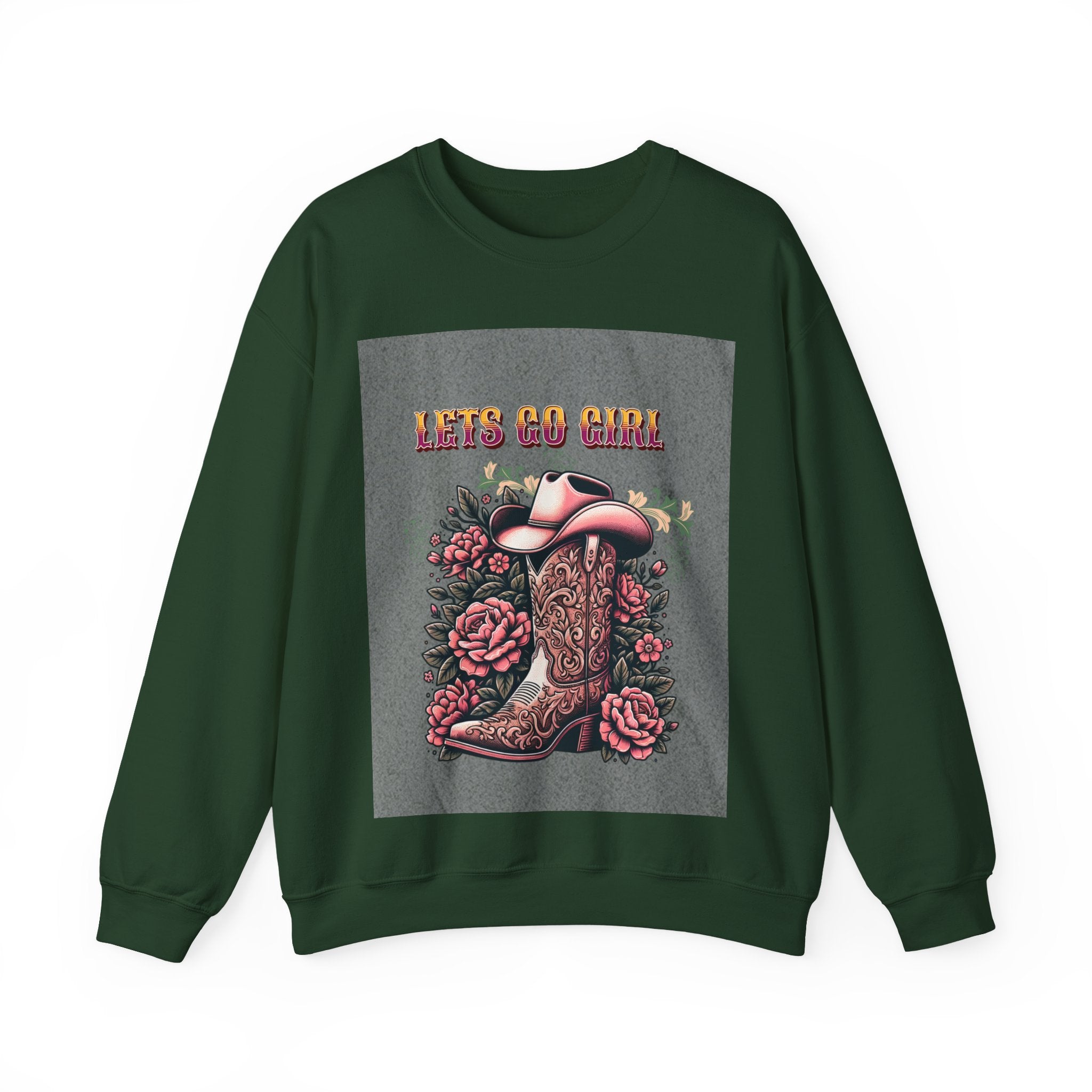 Cowgirl Boots Sweatshirt, Let’s Go Girl Crewneck, Western Style Apparel, Cozy Gift for Her, Trendy Graphic Sweatshirt