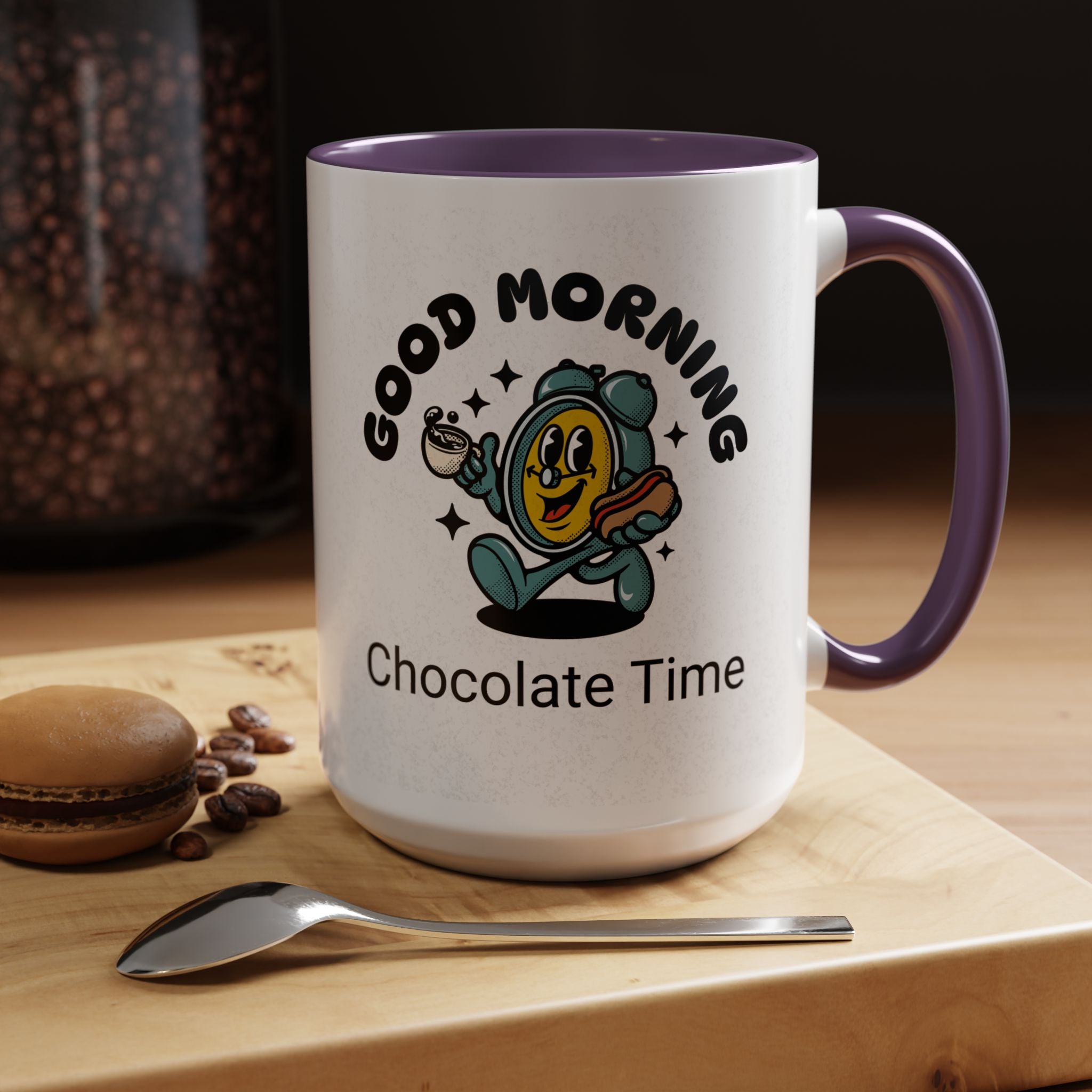 Cheerful Accent Coffee Mug, Good Morning Mug, Hot Beverage Cup, Chocolate Time Gift, Fun Kitchen Decor
