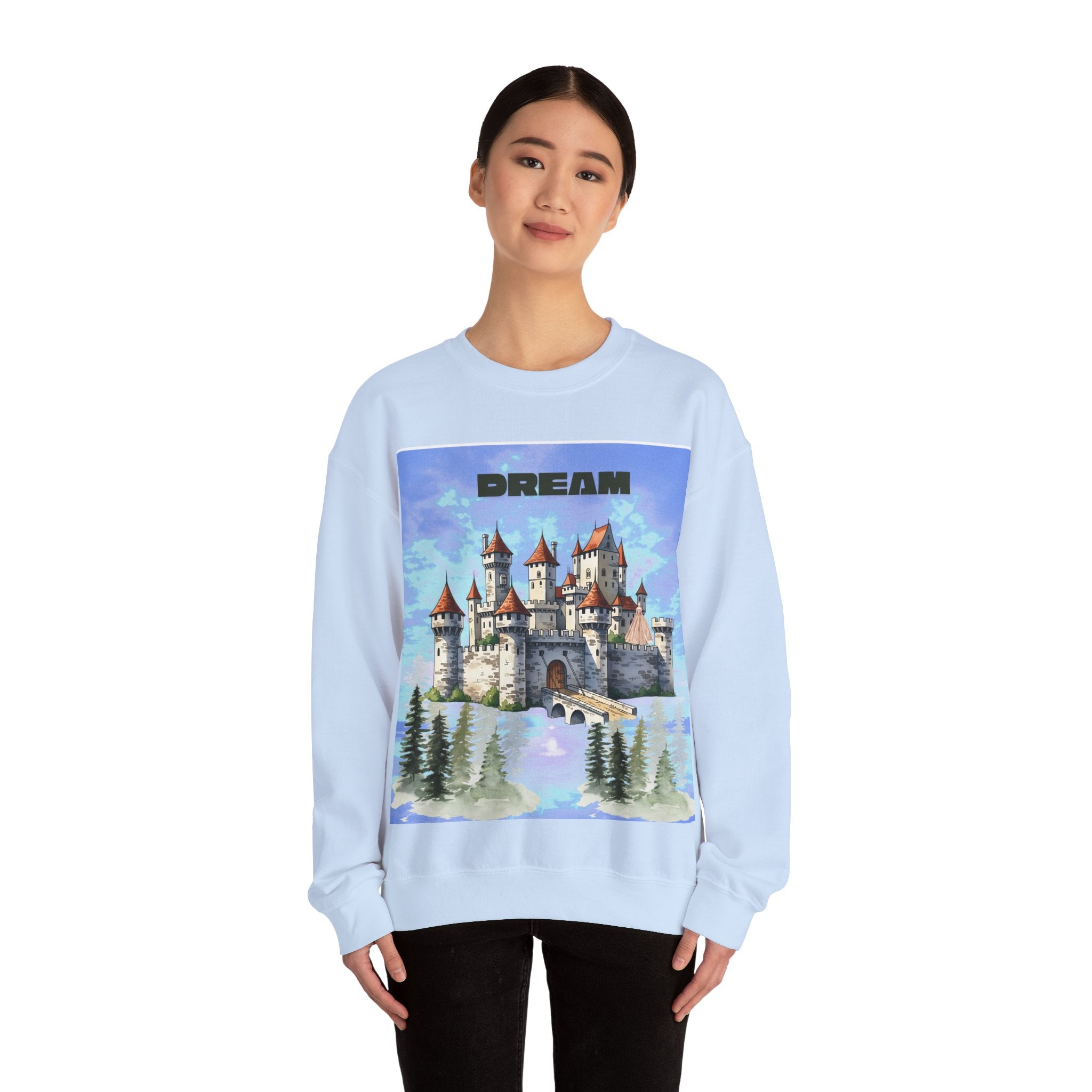 Dreamy Castle Crewneck Sweatshirt, Cozy Graphic Sweatshirt, Unisex Pullover, Pastel Art Apparel, Fantasy Sweatshirt