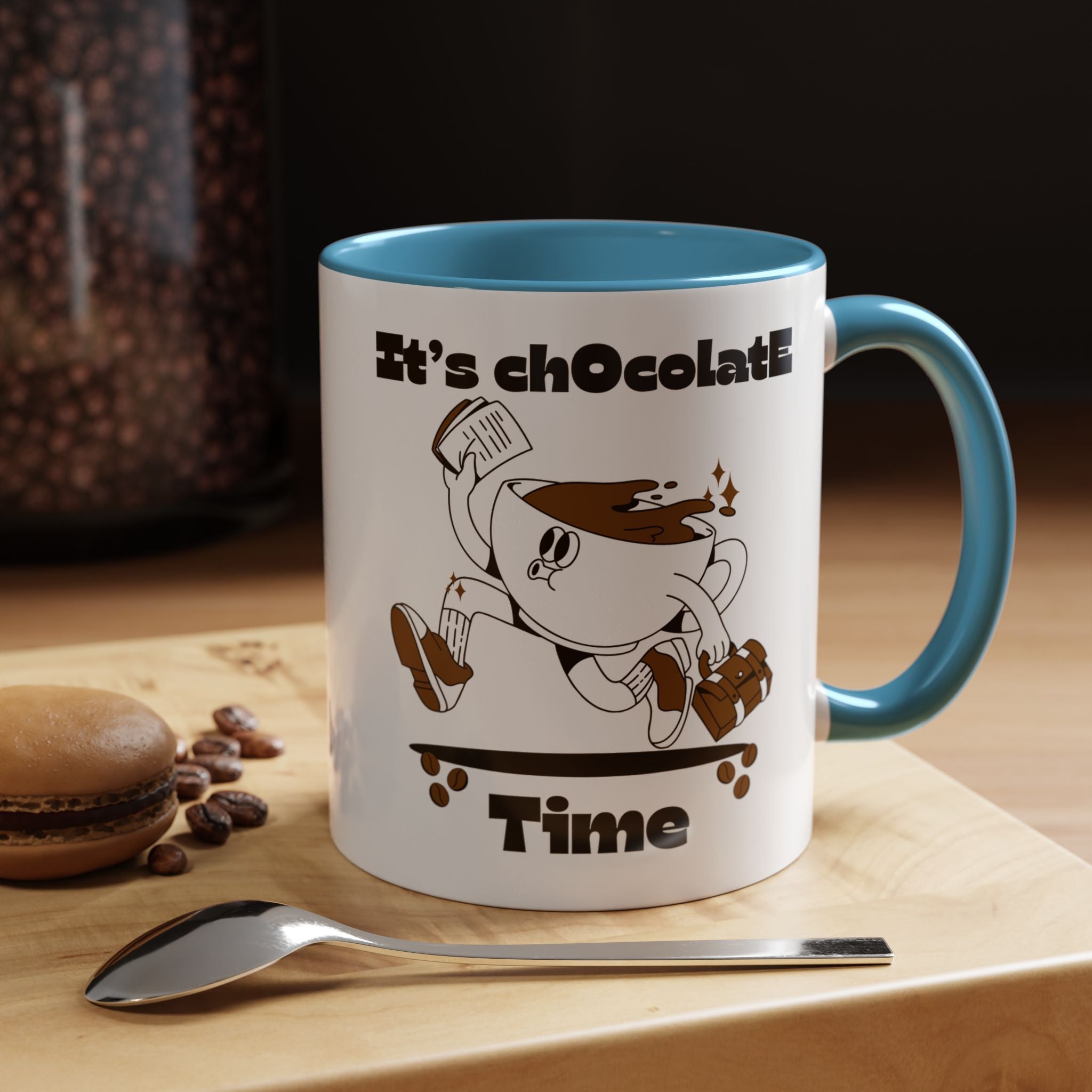 Chocolate Time Coffee Mug, Skateboard Mug, Gift for Coffee Lovers, Fun Mug for Hot Cocoa, Unique Mug for Birthdays, Cute Kitchen Decor