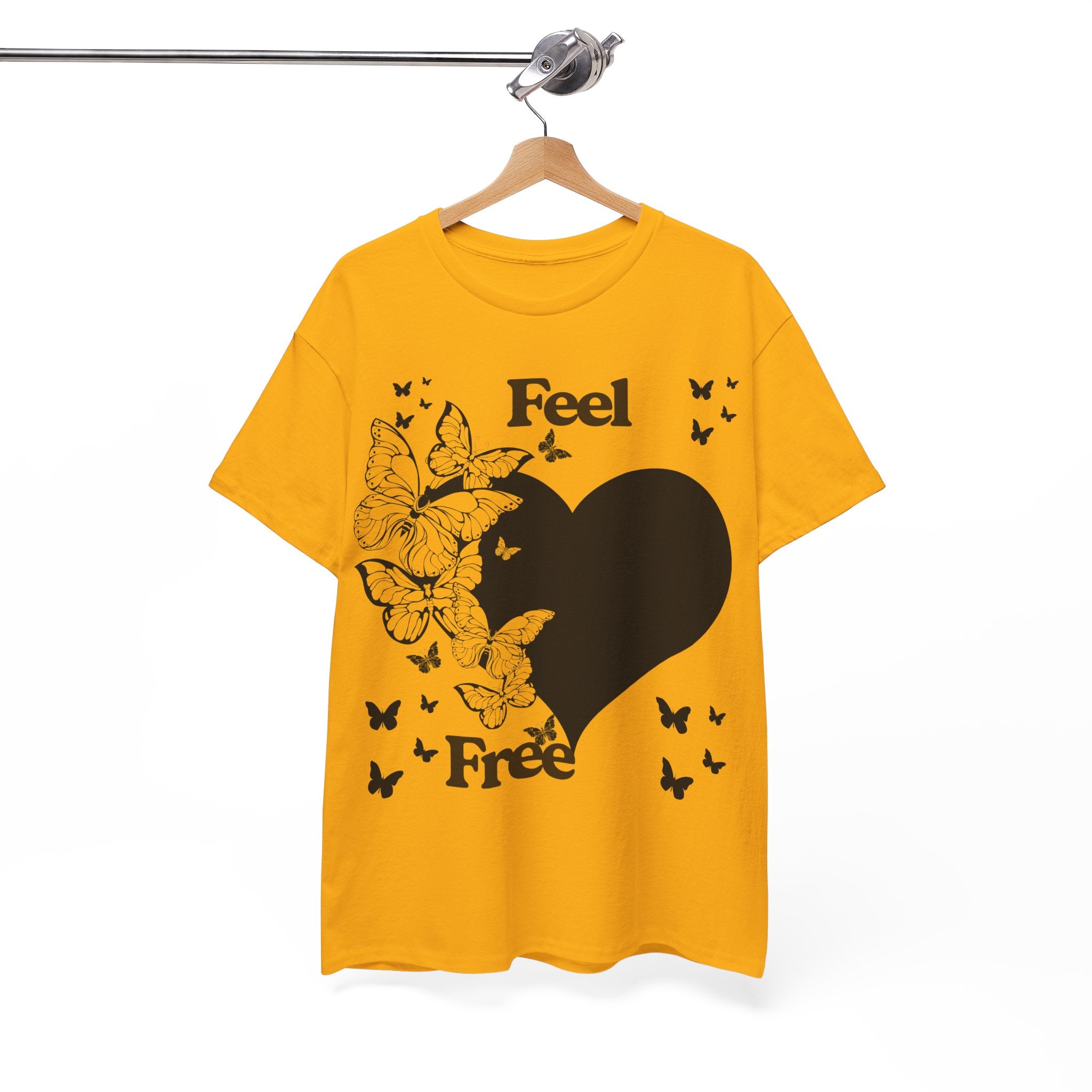Butterfly Heart Unisex Heavy Cotton Tee, Feel Free Shirt, Nature Lover Gift, Casual Wear, Spring Fashion, Butterfly Design Tee