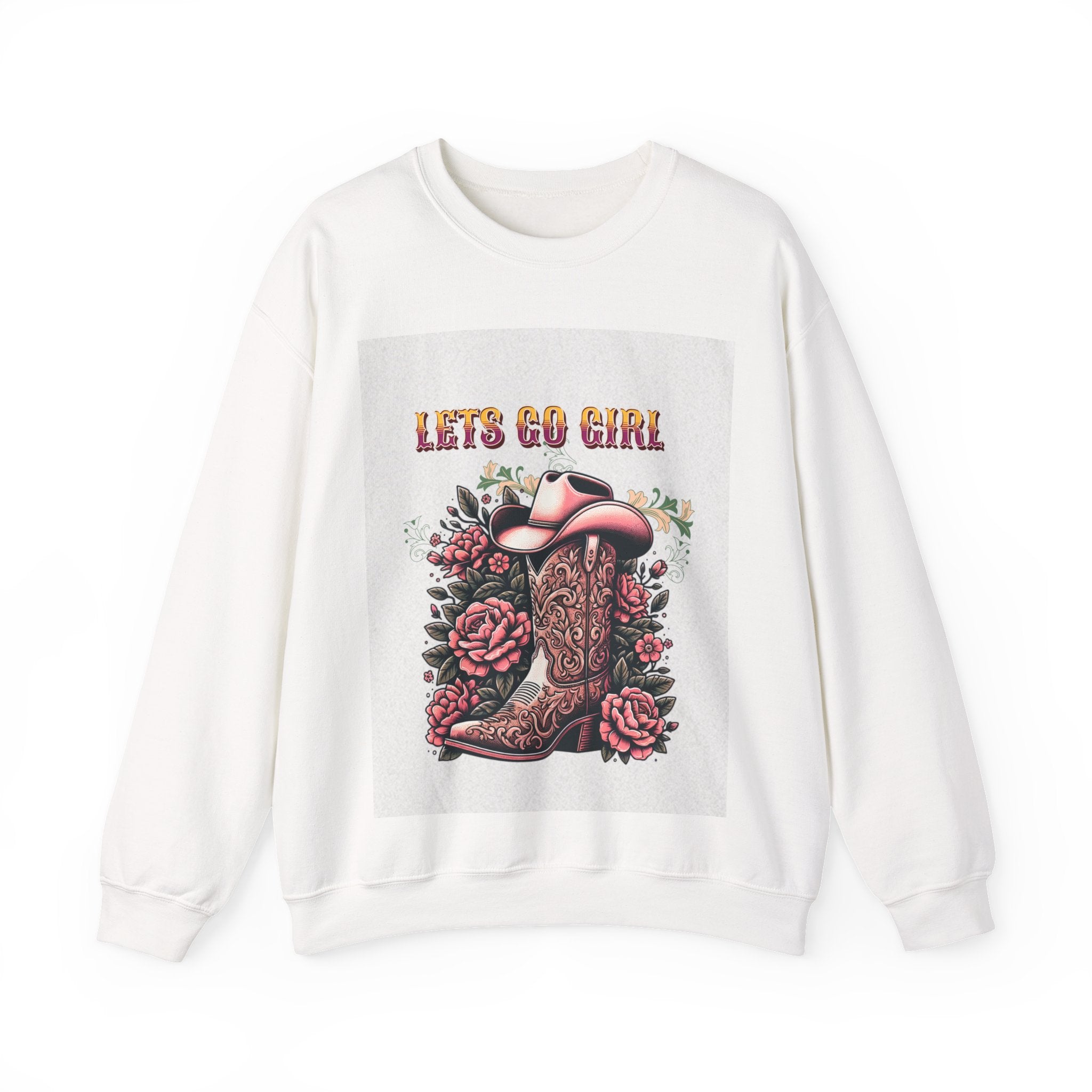 Cowgirl Boots Sweatshirt, Let’s Go Girl Crewneck, Western Style Apparel, Cozy Gift for Her, Trendy Graphic Sweatshirt