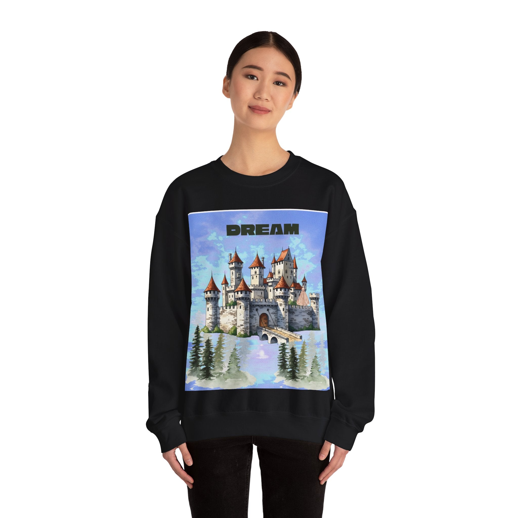 Dreamy Castle Crewneck Sweatshirt, Cozy Graphic Sweatshirt, Unisex Pullover, Pastel Art Apparel, Fantasy Sweatshirt