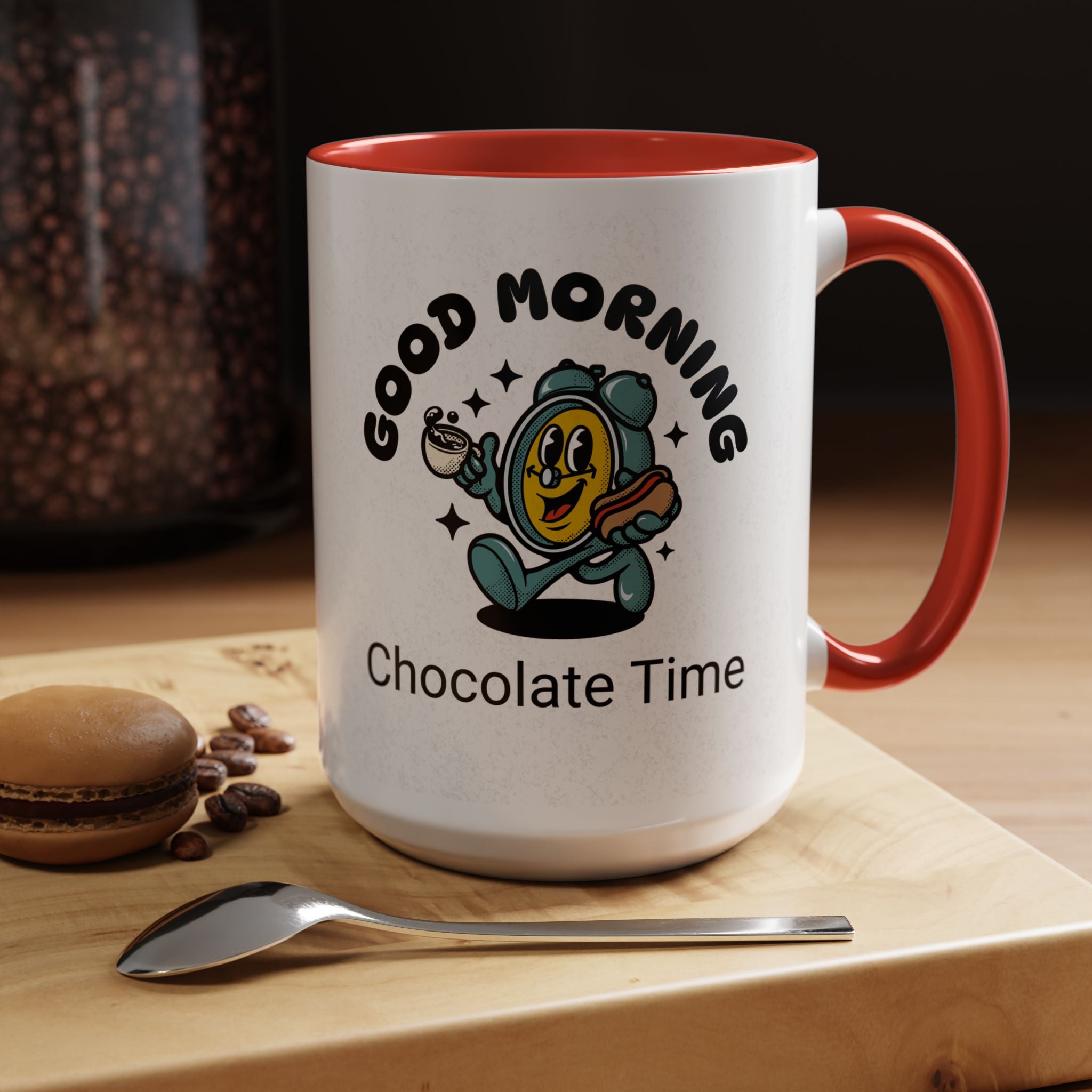 Cheerful Accent Coffee Mug, Good Morning Mug, Hot Beverage Cup, Chocolate Time Gift, Fun Kitchen Decor