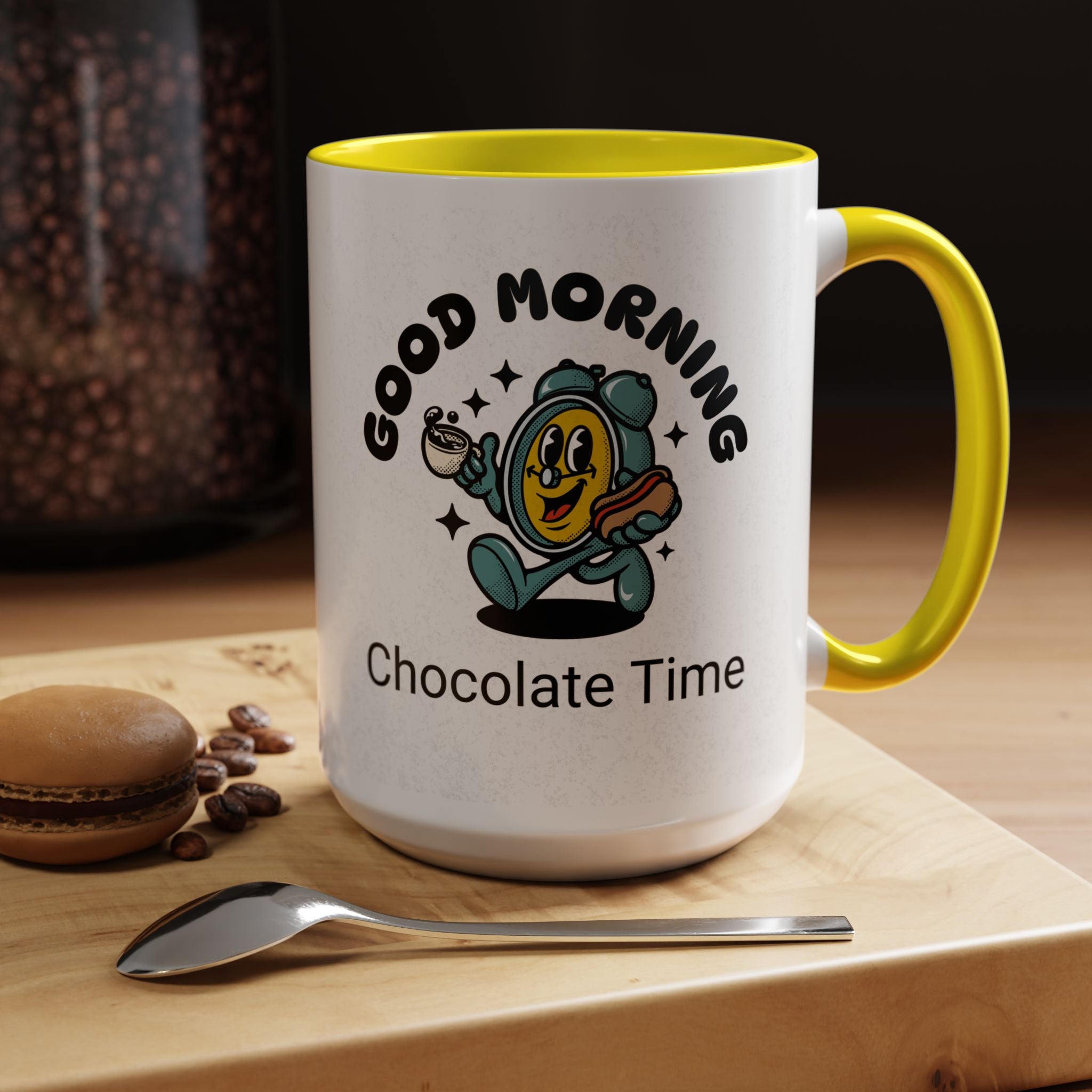 Cheerful Accent Coffee Mug, Good Morning Mug, Hot Beverage Cup, Chocolate Time Gift, Fun Kitchen Decor