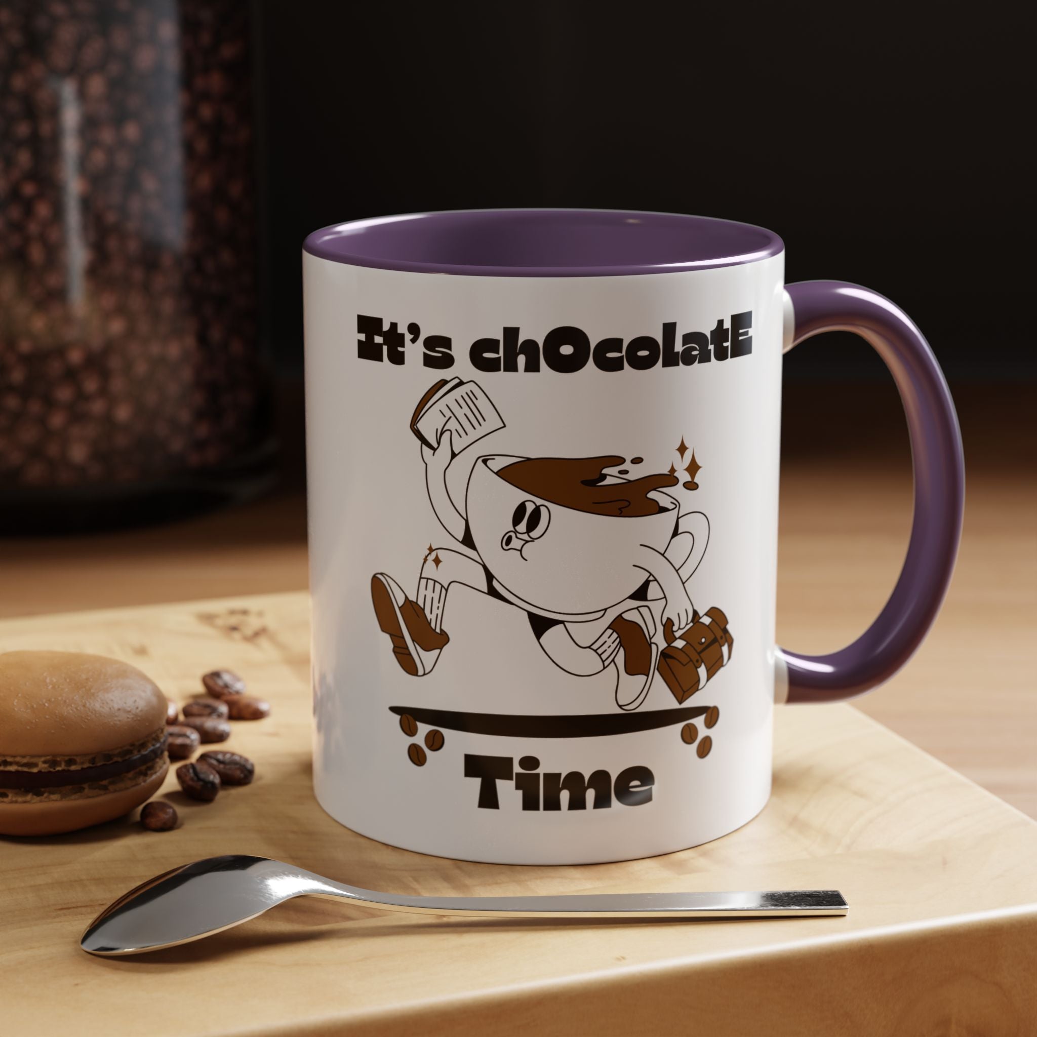 Chocolate Time Coffee Mug, Skateboard Mug, Gift for Coffee Lovers, Fun Mug for Hot Cocoa, Unique Mug for Birthdays, Cute Kitchen Decor