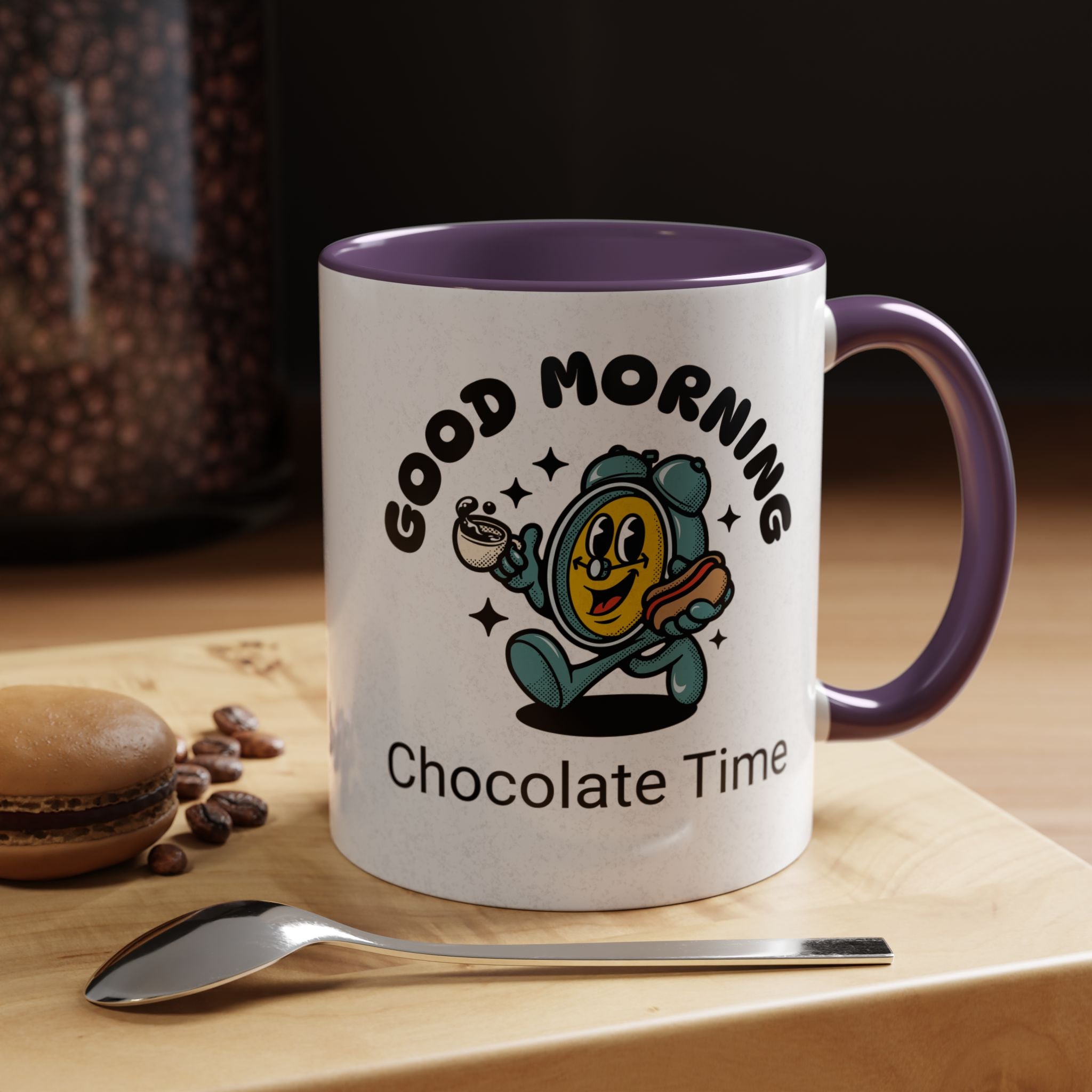 Cheerful Accent Coffee Mug, Good Morning Mug, Hot Beverage Cup, Chocolate Time Gift, Fun Kitchen Decor