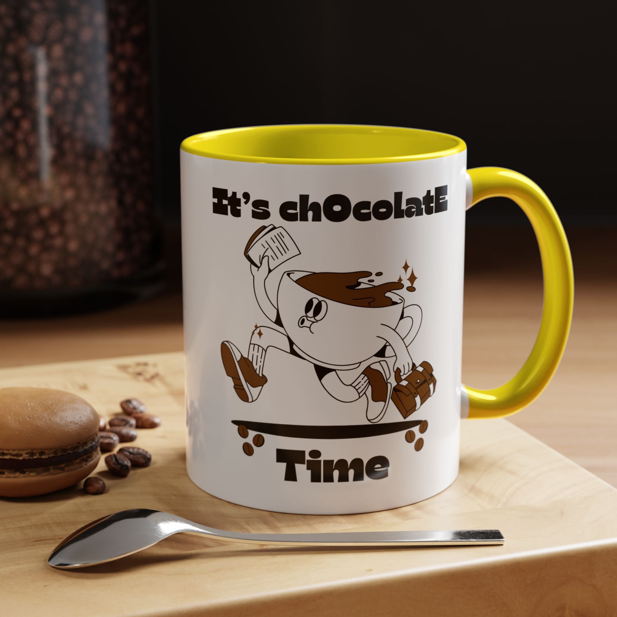 Chocolate Time Coffee Mug, Skateboard Mug, Gift for Coffee Lovers, Fun Mug for Hot Cocoa, Unique Mug for Birthdays, Cute Kitchen Decor