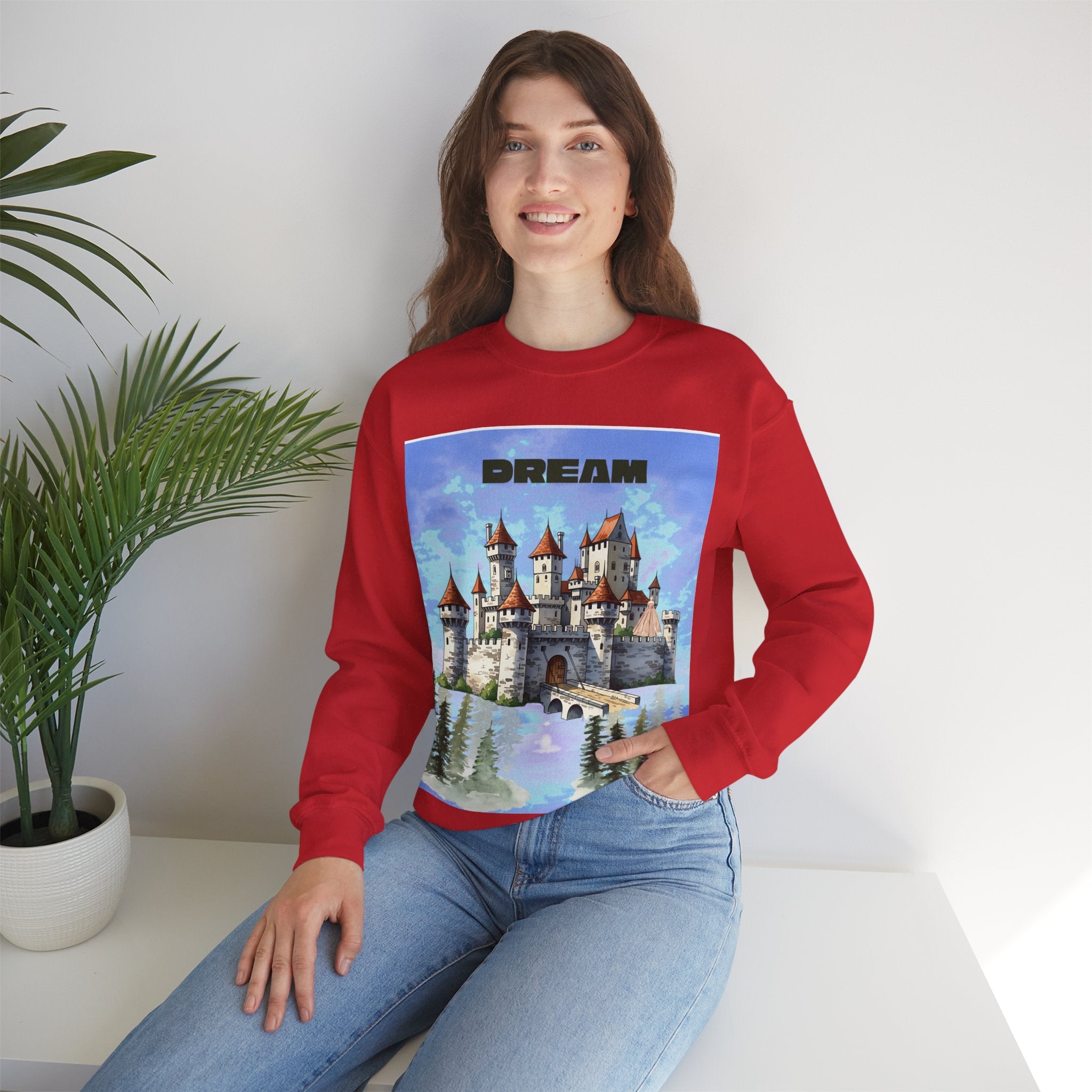 Dreamy Castle Crewneck Sweatshirt, Cozy Graphic Sweatshirt, Unisex Pullover, Pastel Art Apparel, Fantasy Sweatshirt