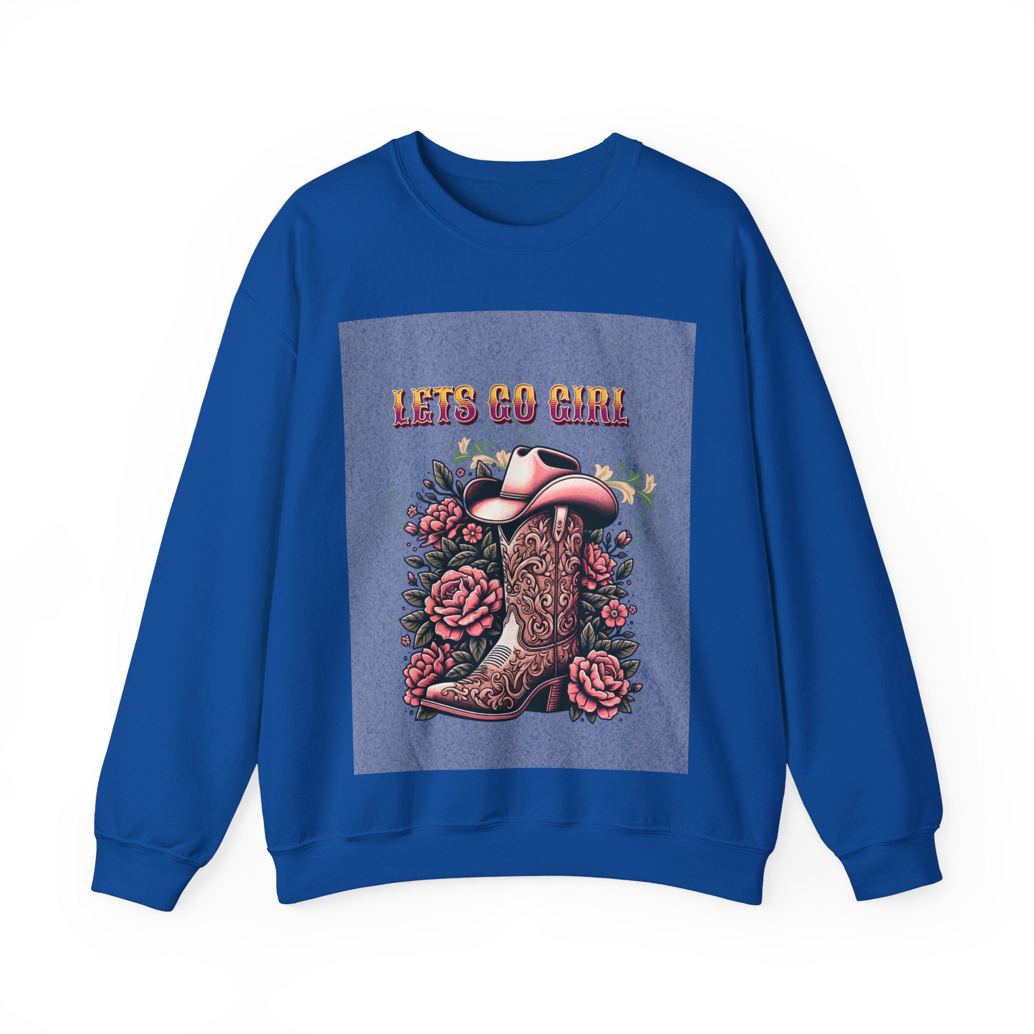 Cowgirl Boots Sweatshirt, Let’s Go Girl Crewneck, Western Style Apparel, Cozy Gift for Her, Trendy Graphic Sweatshirt