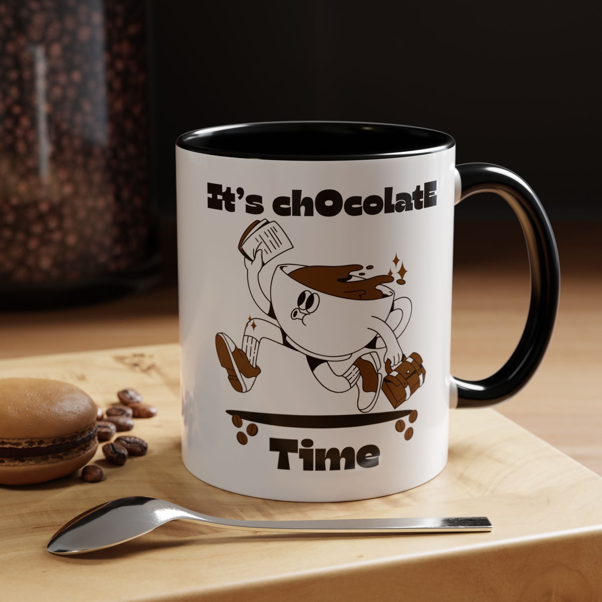 Chocolate Time Coffee Mug, Skateboard Mug, Gift for Coffee Lovers, Fun Mug for Hot Cocoa, Unique Mug for Birthdays, Cute Kitchen Decor