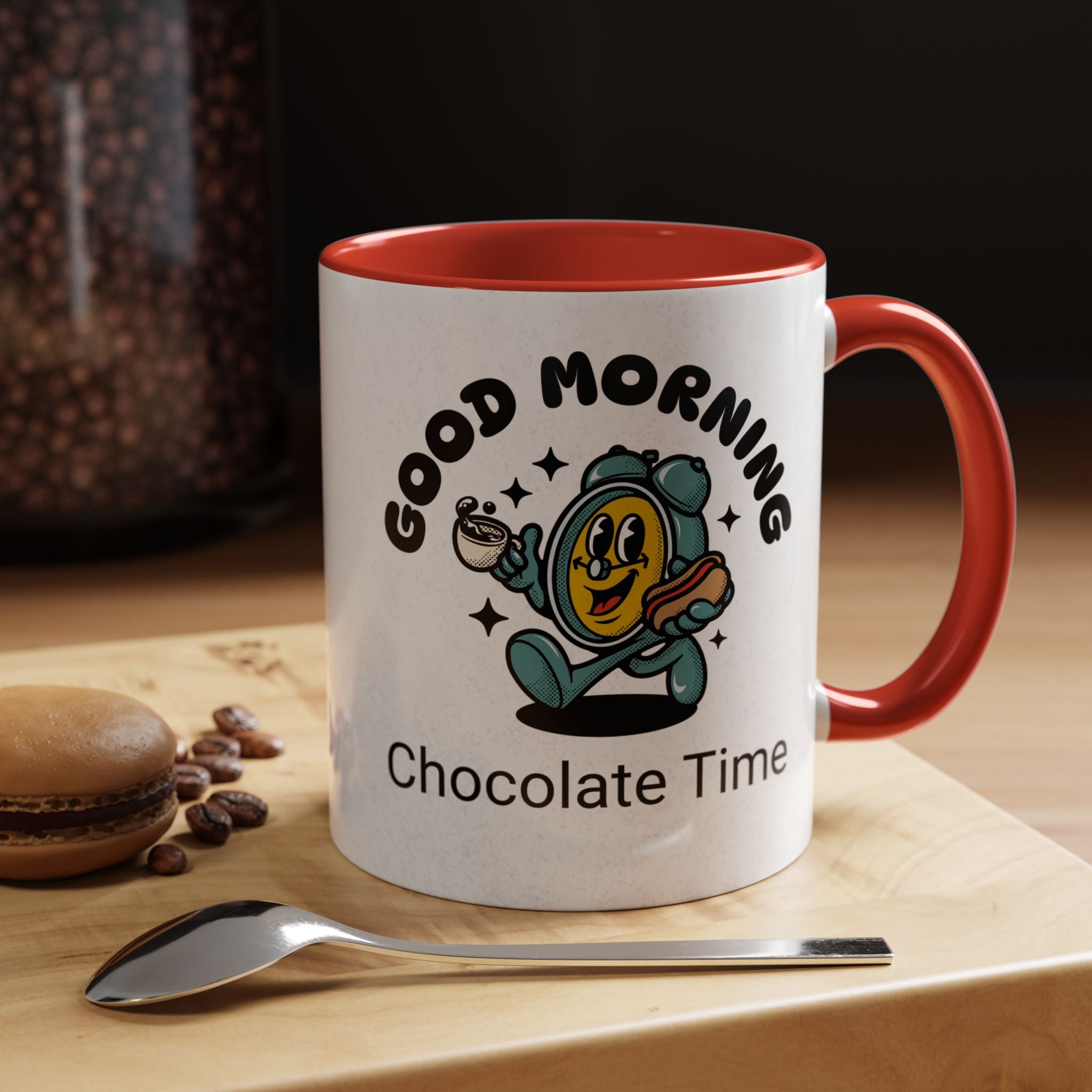 Cheerful Accent Coffee Mug, Good Morning Mug, Hot Beverage Cup, Chocolate Time Gift, Fun Kitchen Decor