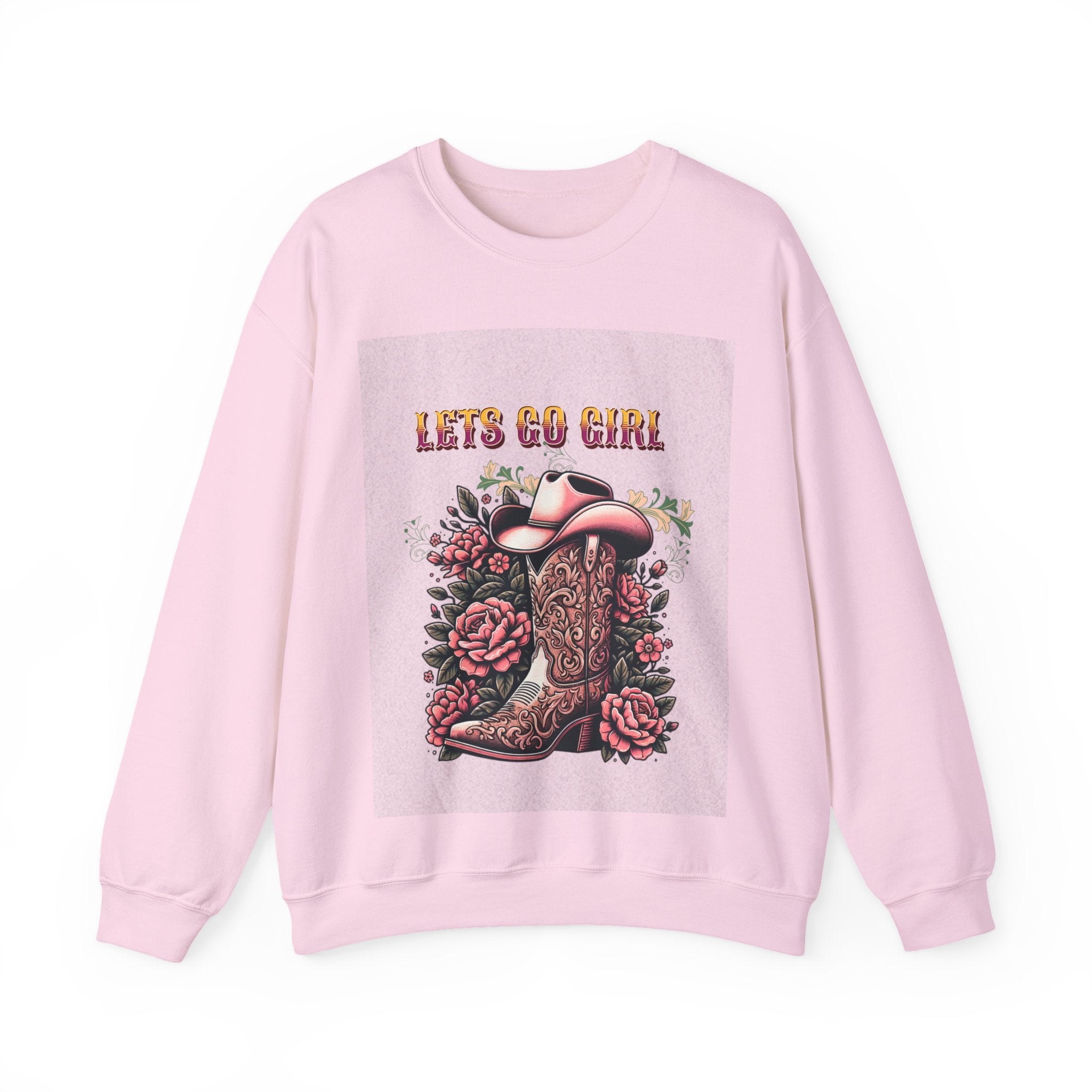 Cowgirl Boots Sweatshirt, Let’s Go Girl Crewneck, Western Style Apparel, Cozy Gift for Her, Trendy Graphic Sweatshirt
