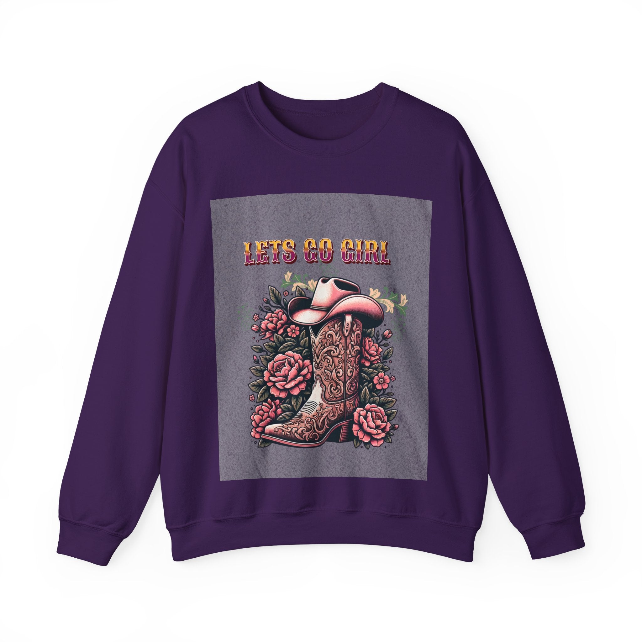 Cowgirl Boots Sweatshirt, Let’s Go Girl Crewneck, Western Style Apparel, Cozy Gift for Her, Trendy Graphic Sweatshirt