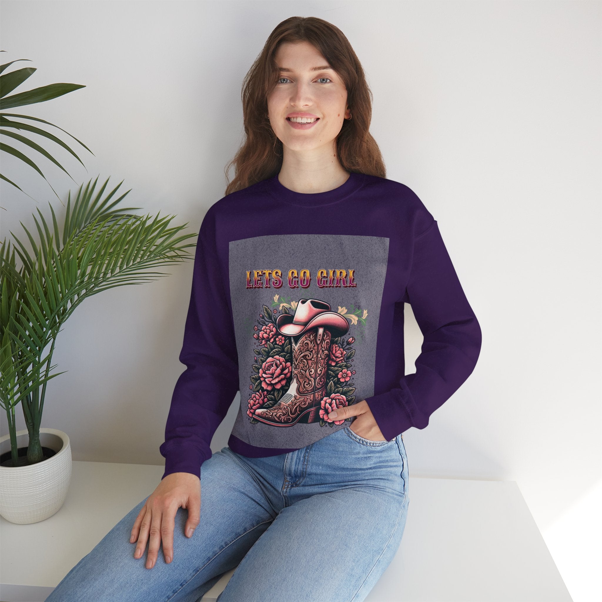 Cowgirl Boots Sweatshirt, Let’s Go Girl Crewneck, Western Style Apparel, Cozy Gift for Her, Trendy Graphic Sweatshirt