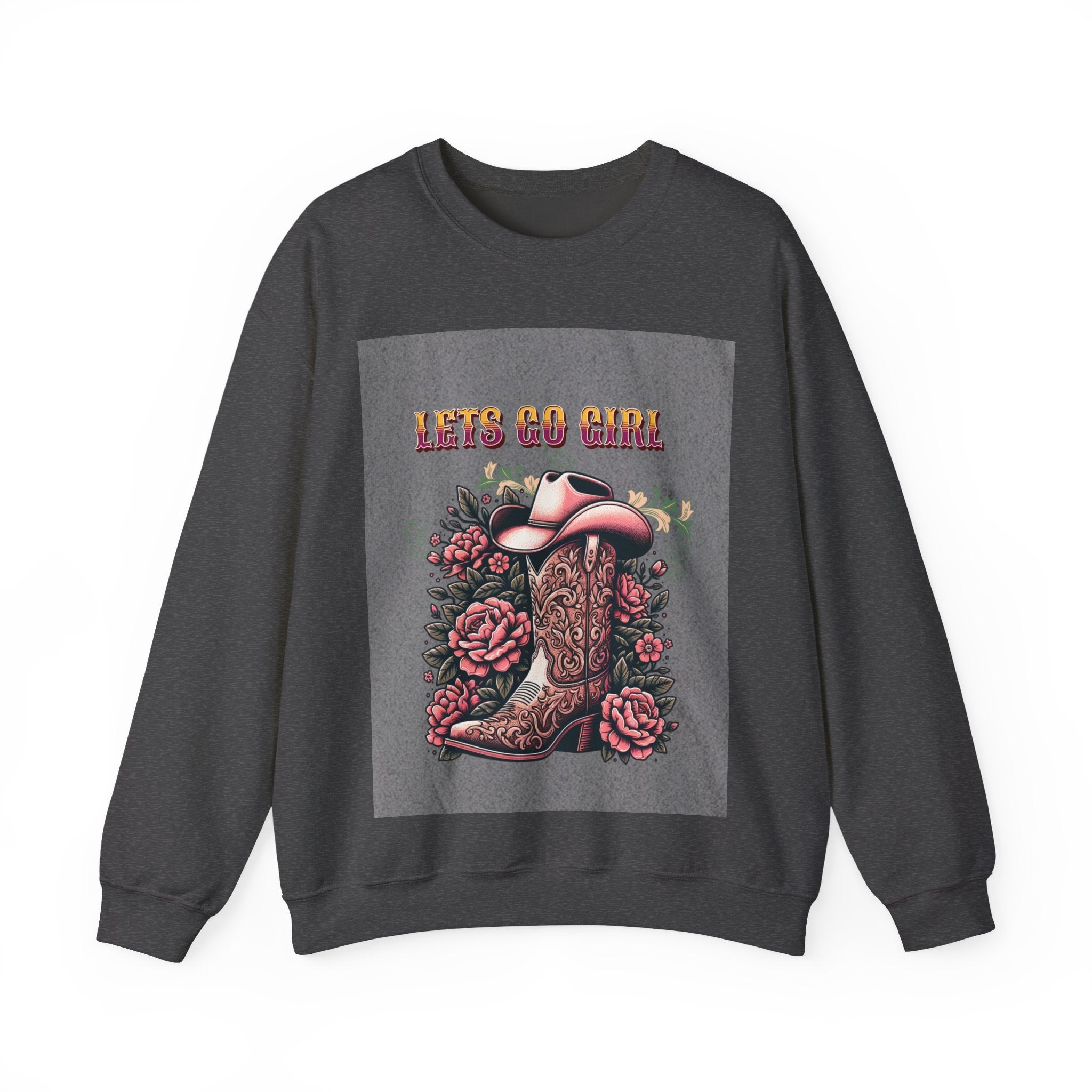 Cowgirl Boots Sweatshirt, Let’s Go Girl Crewneck, Western Style Apparel, Cozy Gift for Her, Trendy Graphic Sweatshirt