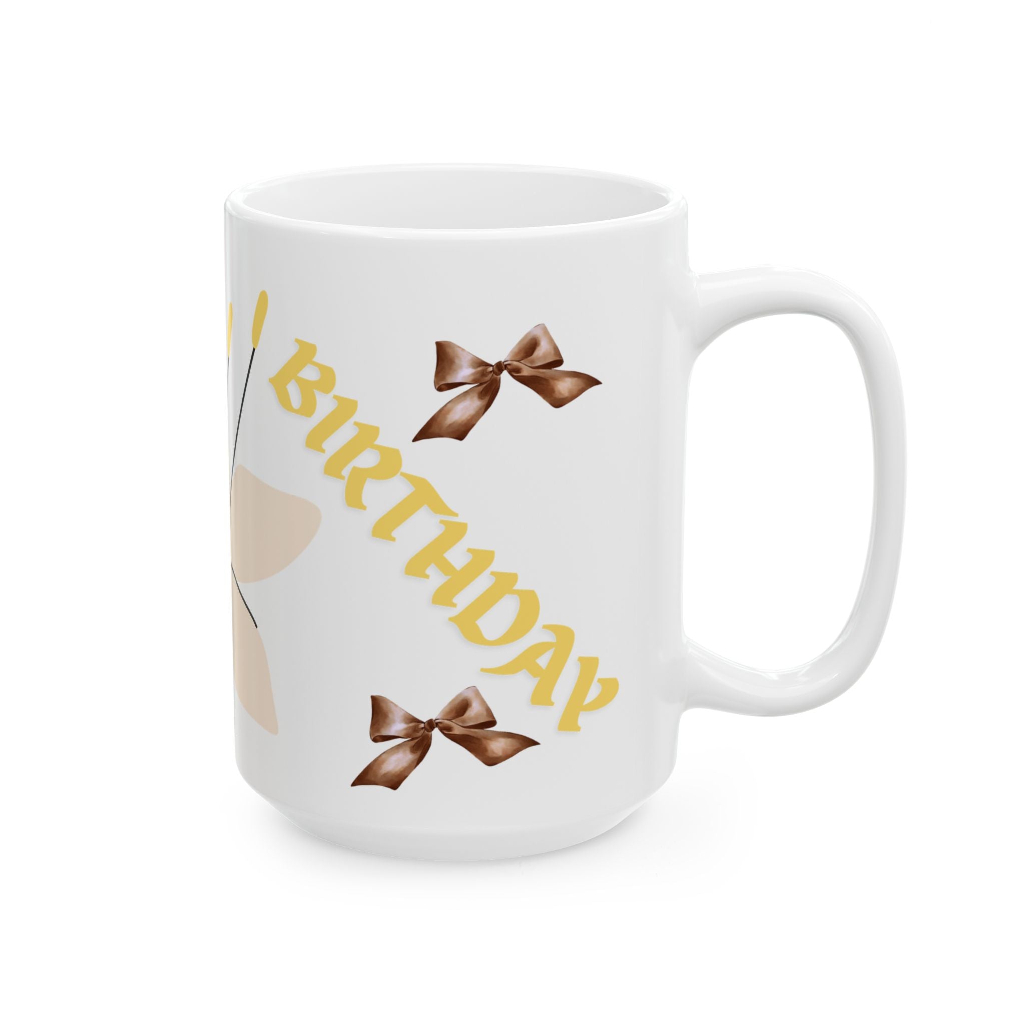 Birthday Floral Mug — Neutral Blossom Ceramic Coffee Cup (11oz & 15oz)