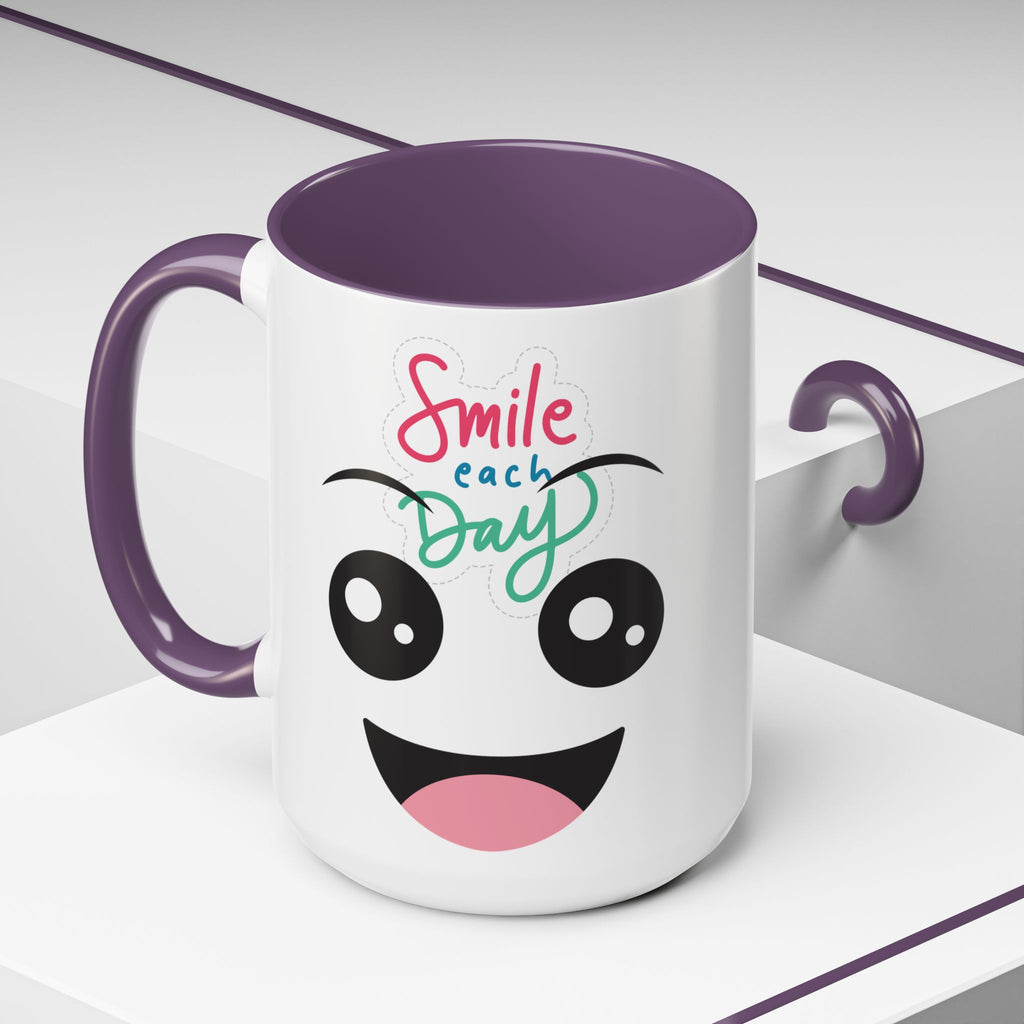 Smile Each Day Coffee Mug — Cute Cartoon Face Accent Mug (11/15oz)