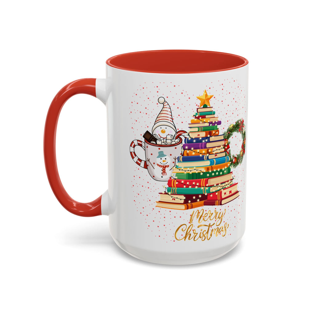 Christmas Book Tree Coffee Mug — Merry Christmas Accent Mug (11/15oz)