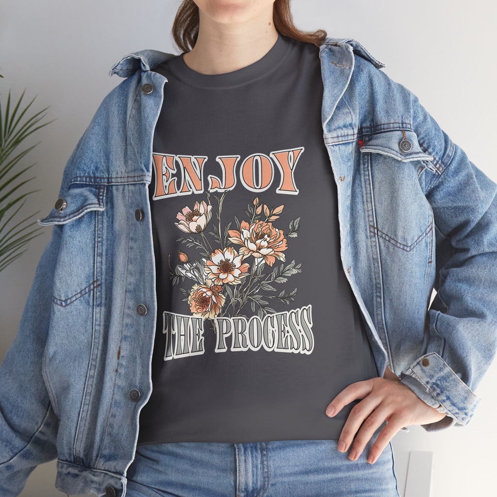 Unisex Heavy Cotton Tee - Enjoy the Process Floral Shirt, Gifts for Her, Motivational Tee, Casual Wear, Nature Lovers T-Shirt