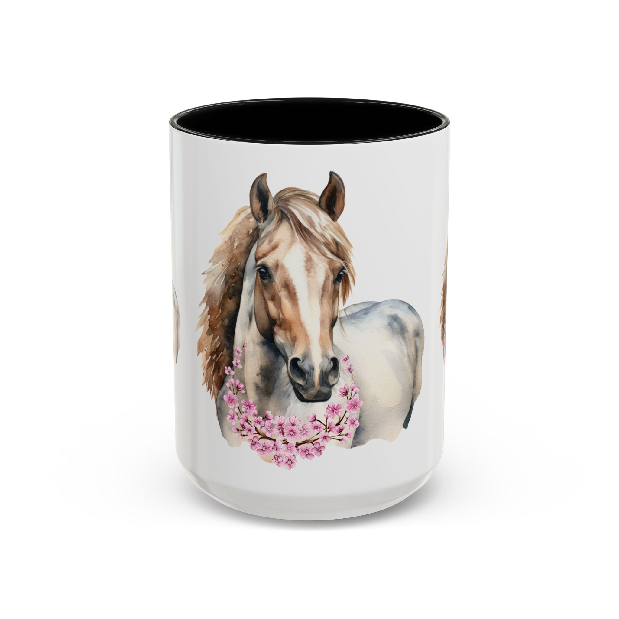 Horse Portrait Accent Coffee Mug — Floral Necklace Rustic Equestrian Gift (11/15oz)