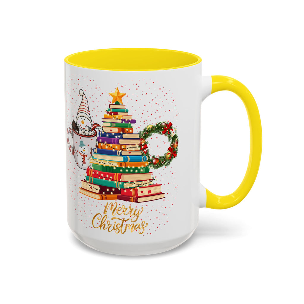 Christmas Book Tree Coffee Mug — Merry Christmas Accent Mug (11/15oz)