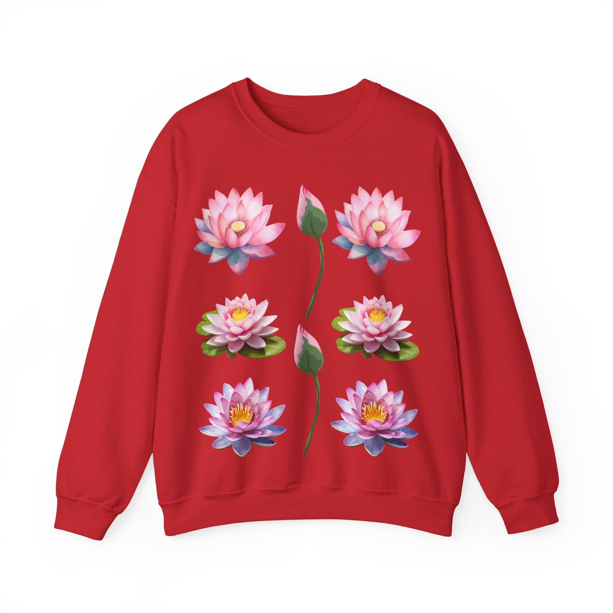 Lotus Flower Crewneck Sweatshirt — Pink Water Lily Botanical Sweatshirt