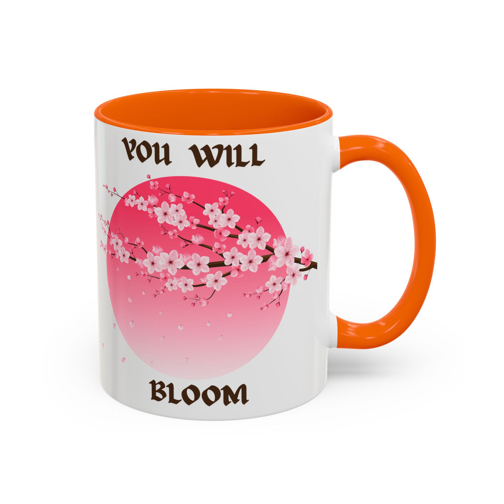 You Will Bloom Accent Coffee Mug — Cherry Blossom Inspirational 11/15oz