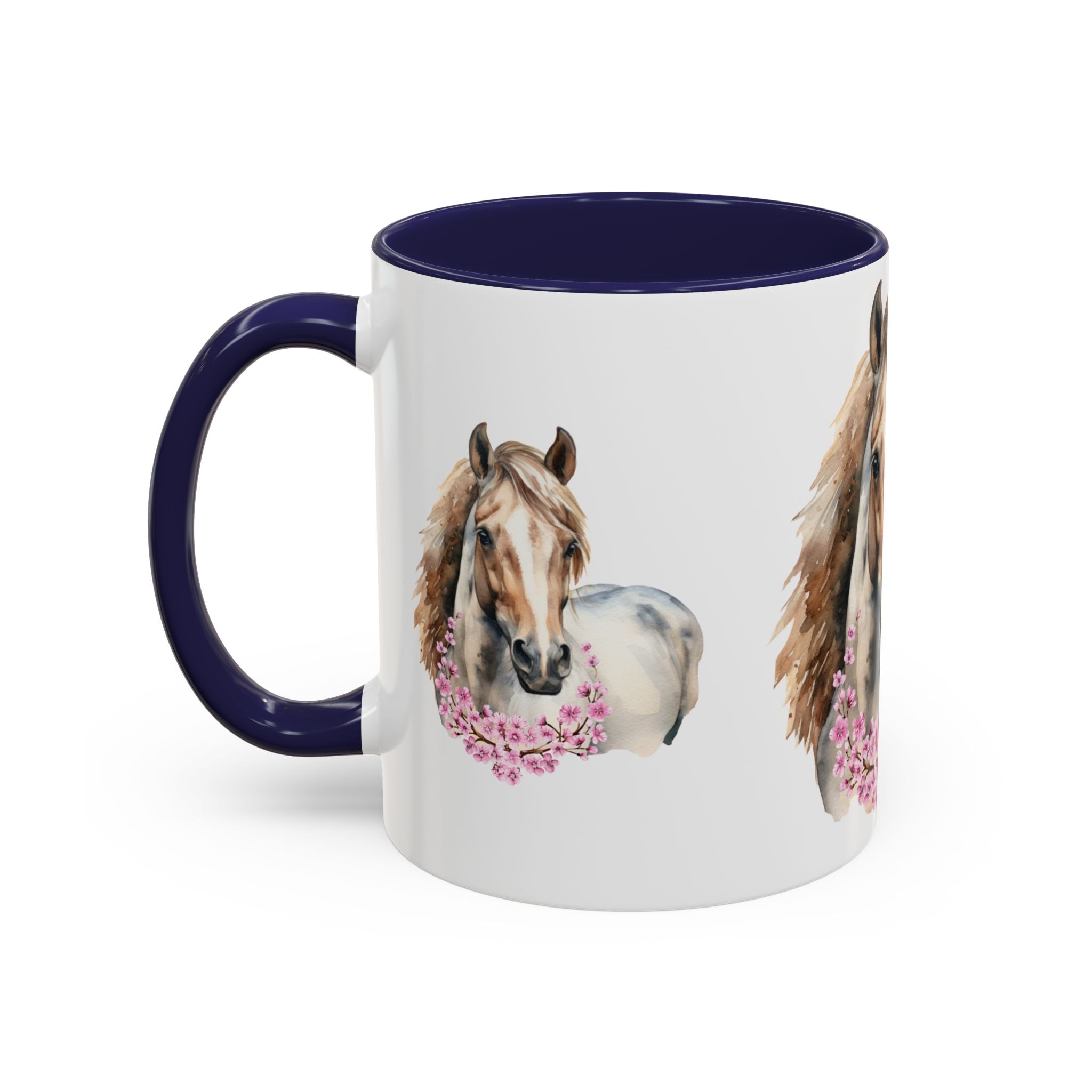 Horse Portrait Accent Coffee Mug — Floral Necklace Rustic Equestrian Gift (11/15oz)