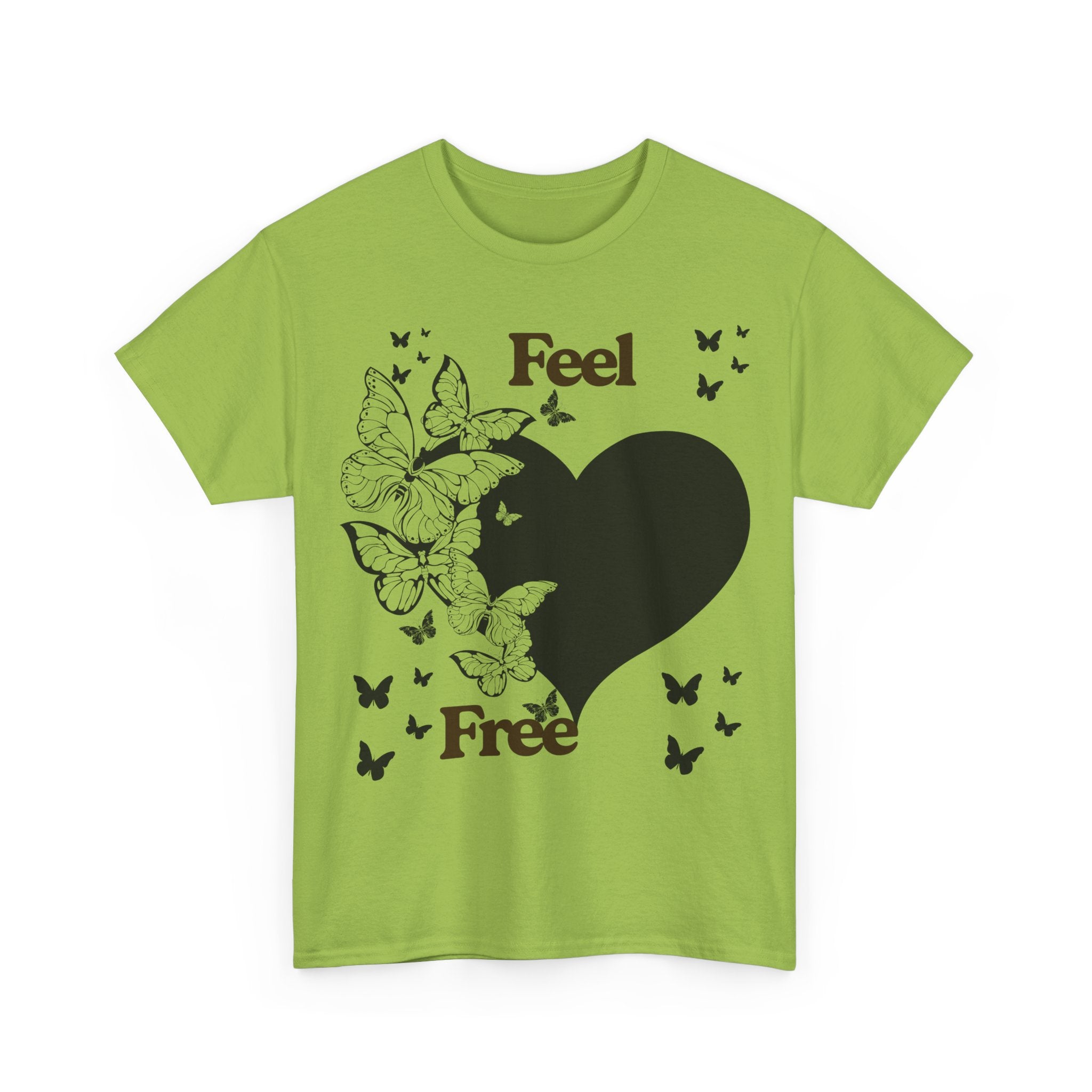 Butterfly Heart Unisex Heavy Cotton Tee, Feel Free Shirt, Nature Lover Gift, Casual Wear, Spring Fashion, Butterfly Design Tee