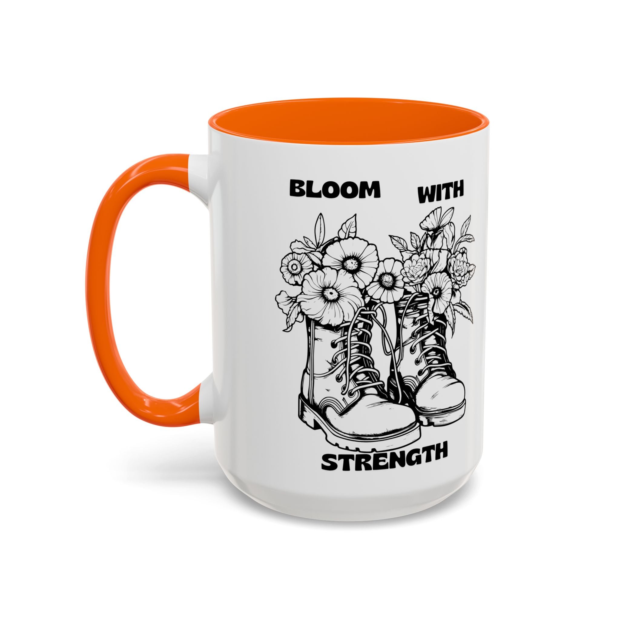 Bloom With Strength Coffee Mug — Floral Boots Inspirational Accent Mug (11/15oz)