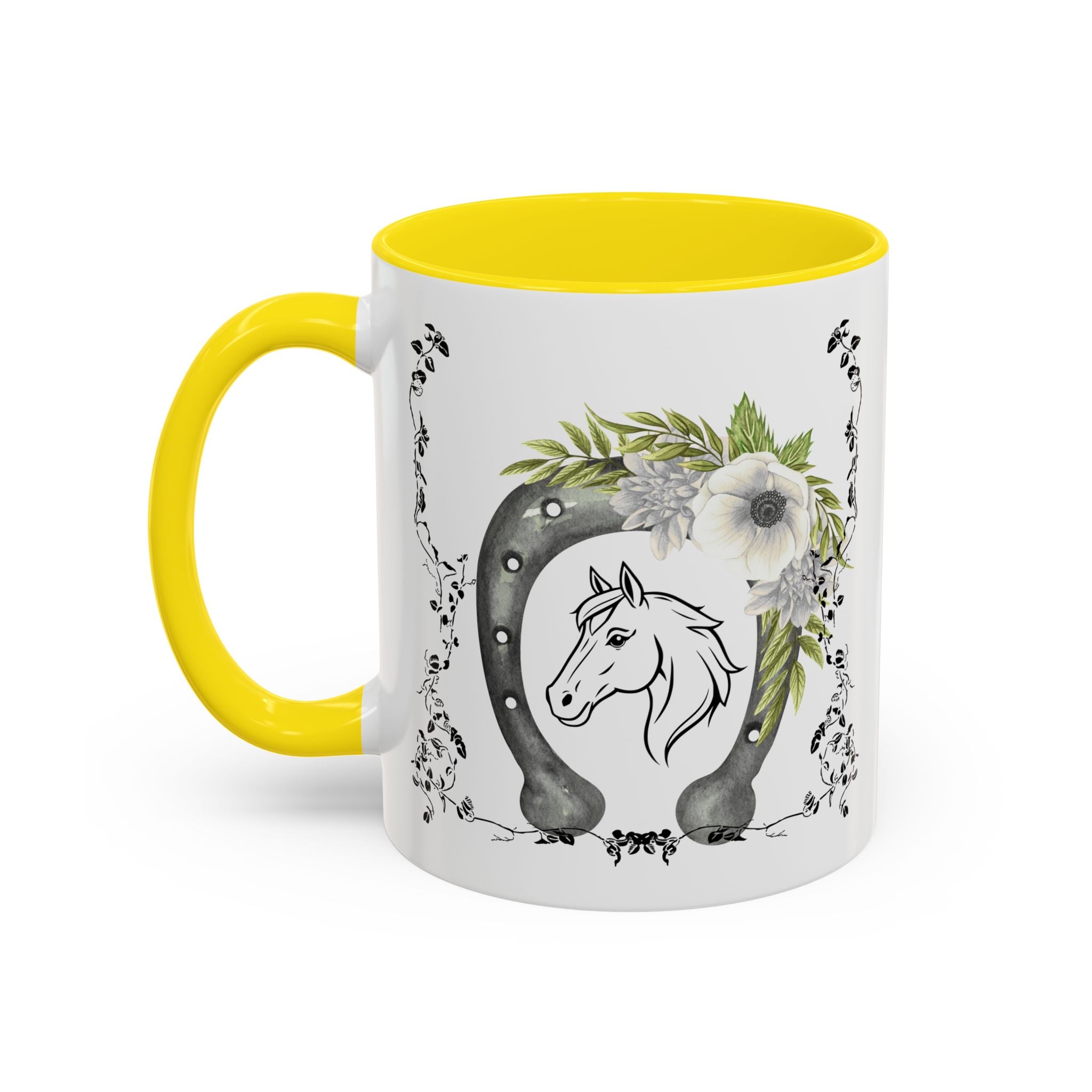 Personalized Floral Horseshoe Mug - Unique Gift for Horse Lovers, Cowgirl Theme, Farmhouse Decor, Wedding Favors, Custom Name Mug